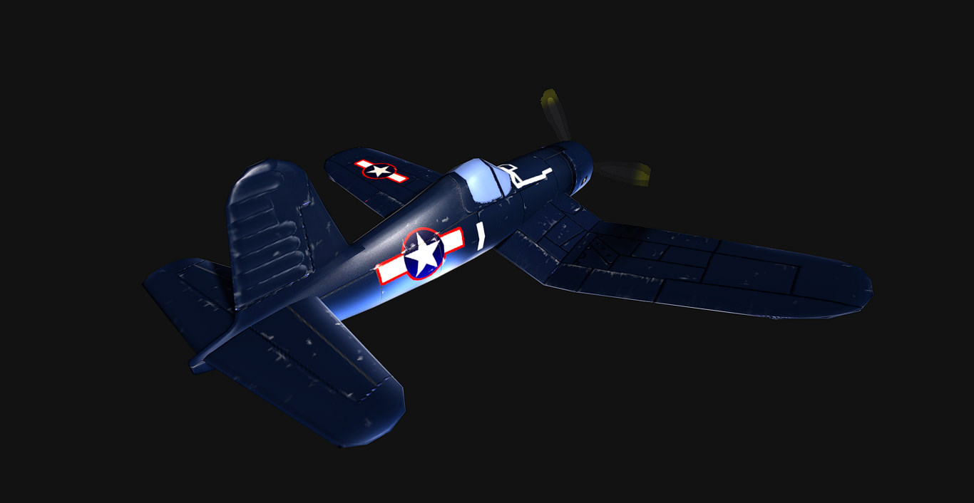 Low-poly F4U fighter plane flying Free low-poly 3D model_4