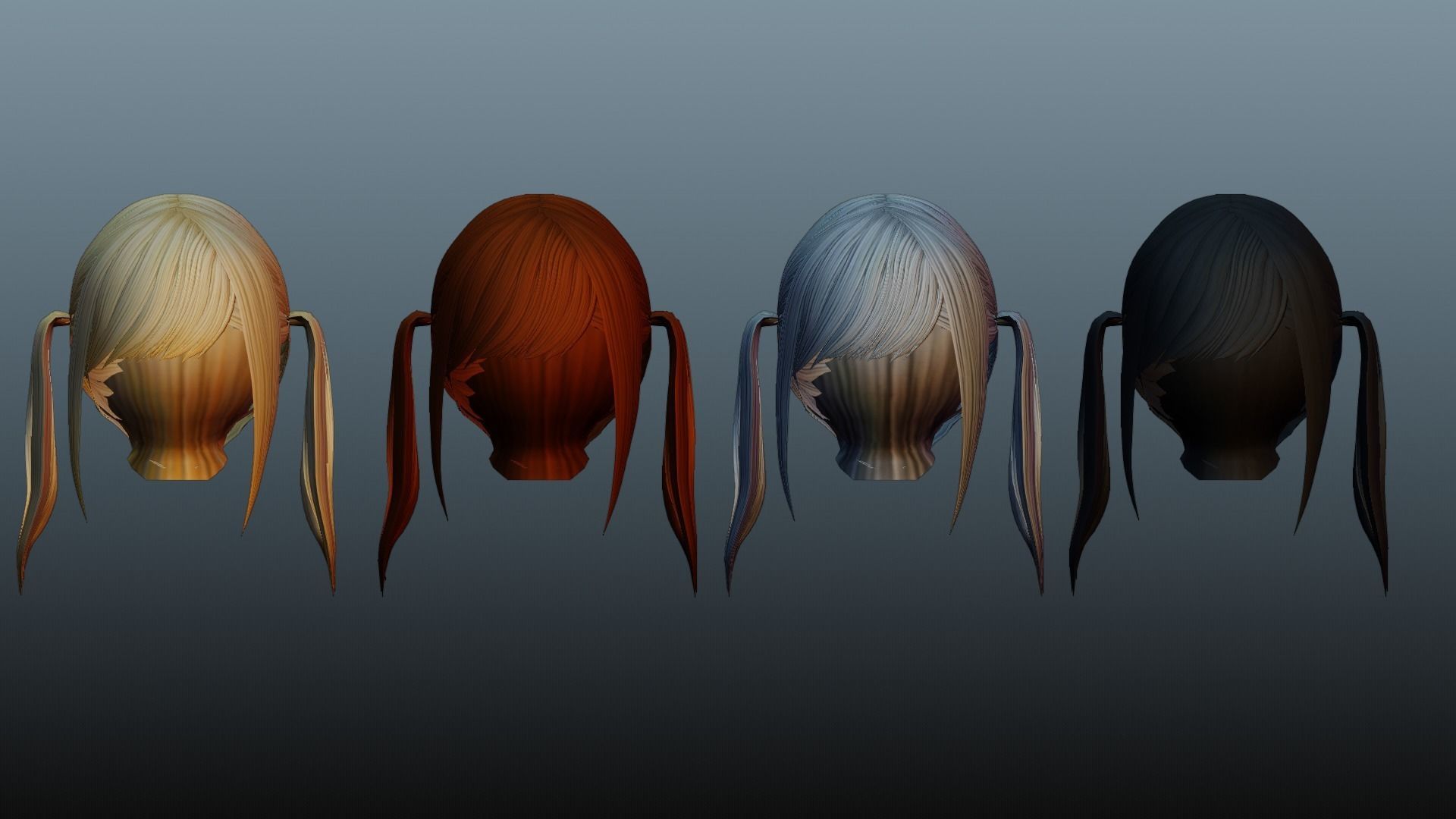 Female hair 4 color Low-poly 3D model_20