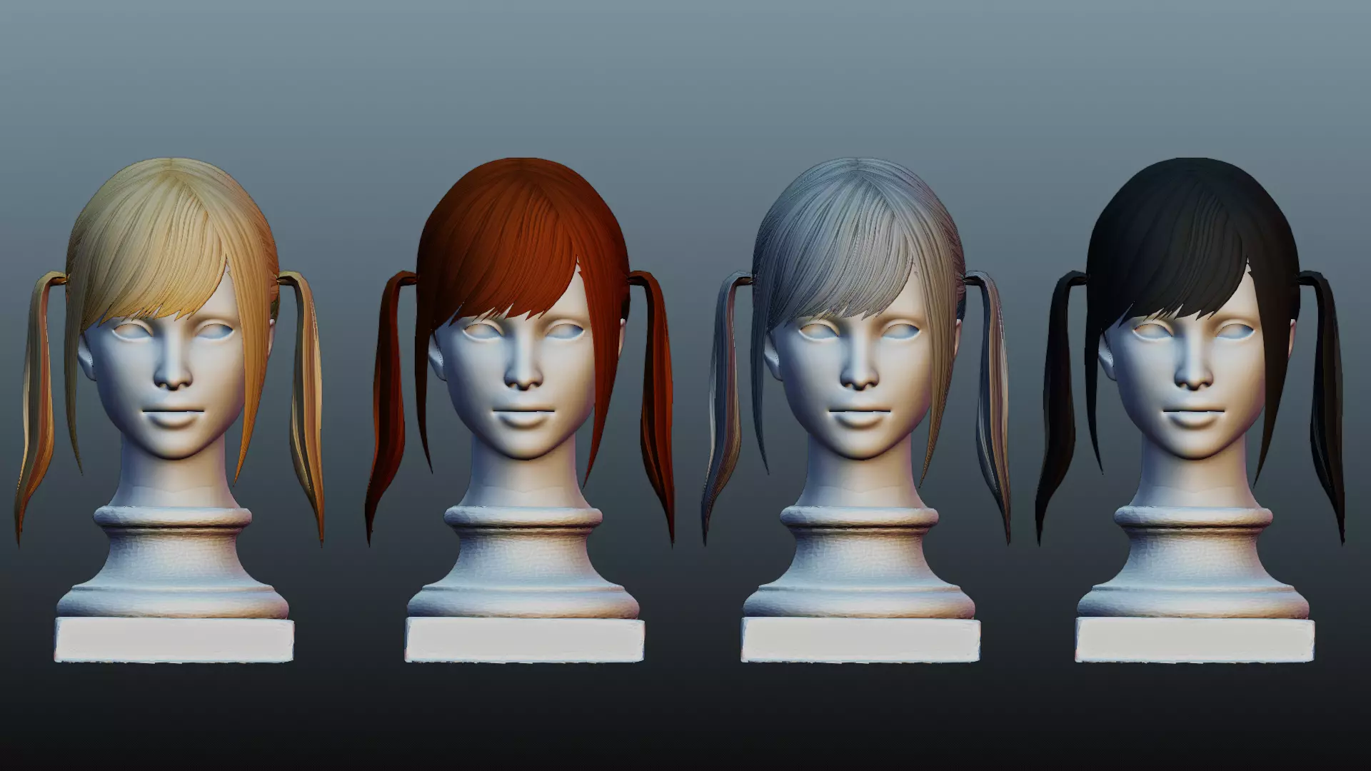 Female hair 4 color Low-poly 3D model_0