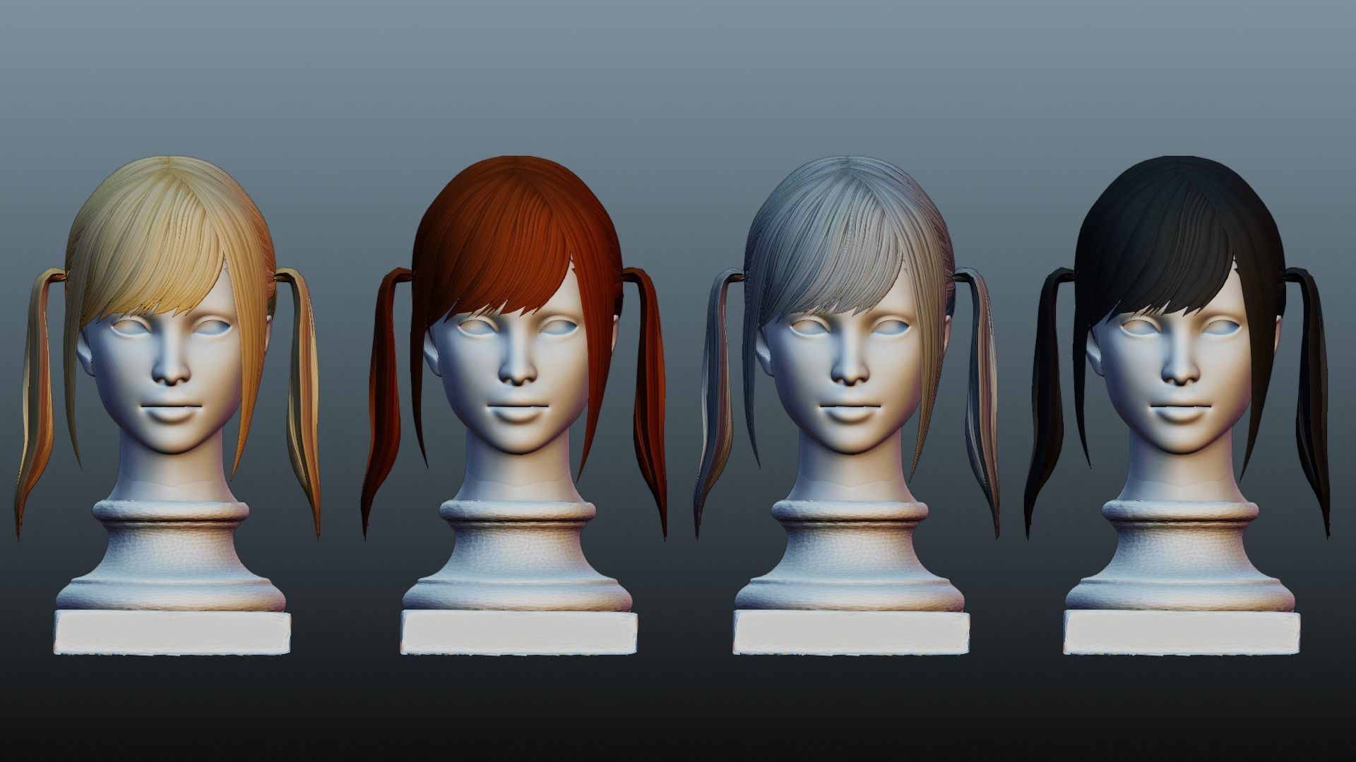 Female hair 4 color Low-poly 3D model_16