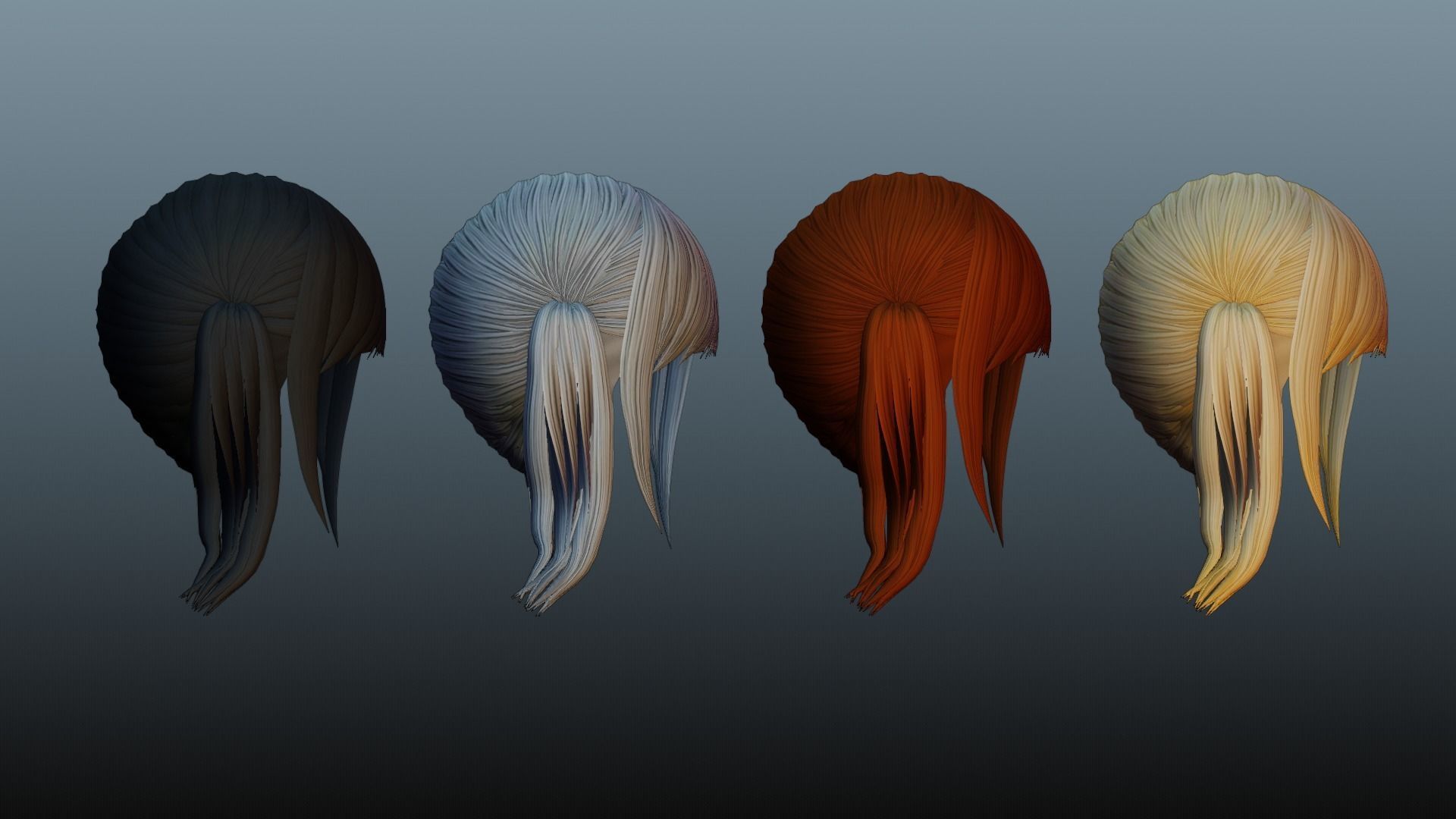 Female hair 4 color Low-poly 3D model_23