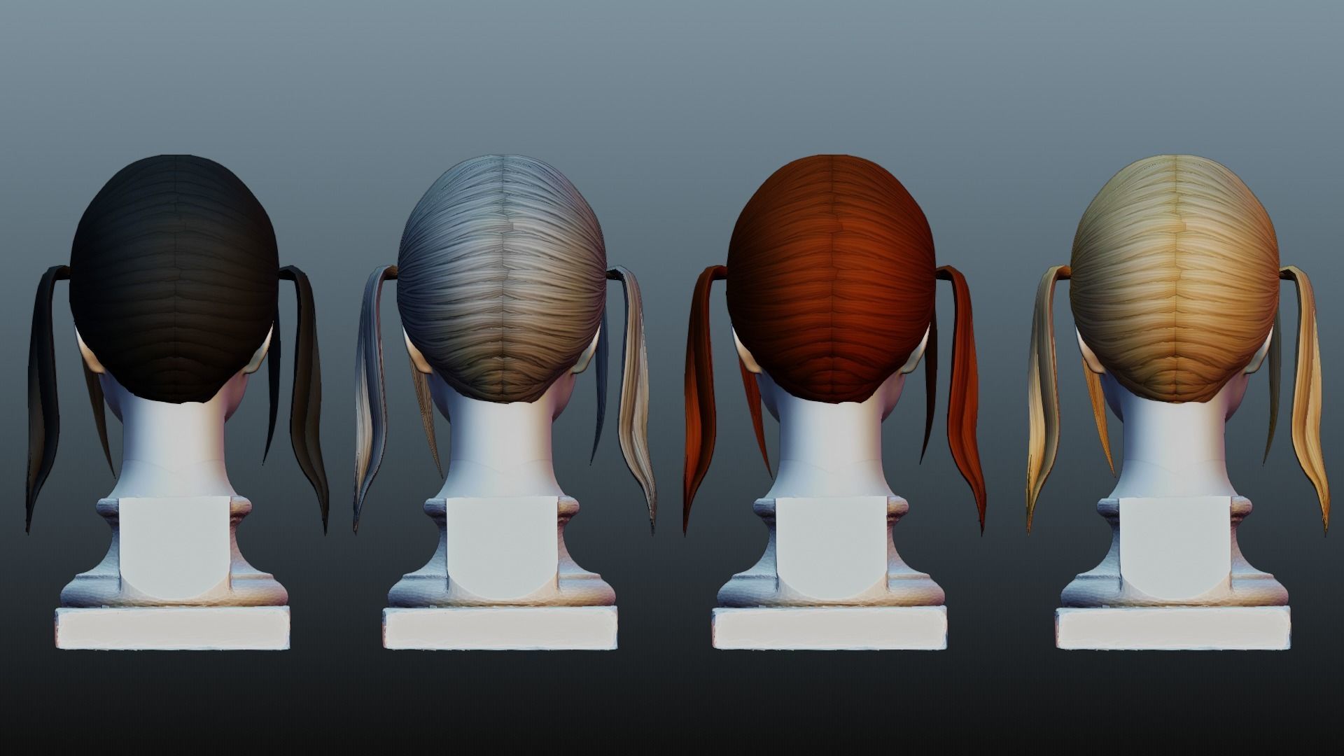 Female hair 4 color Low-poly 3D model_1