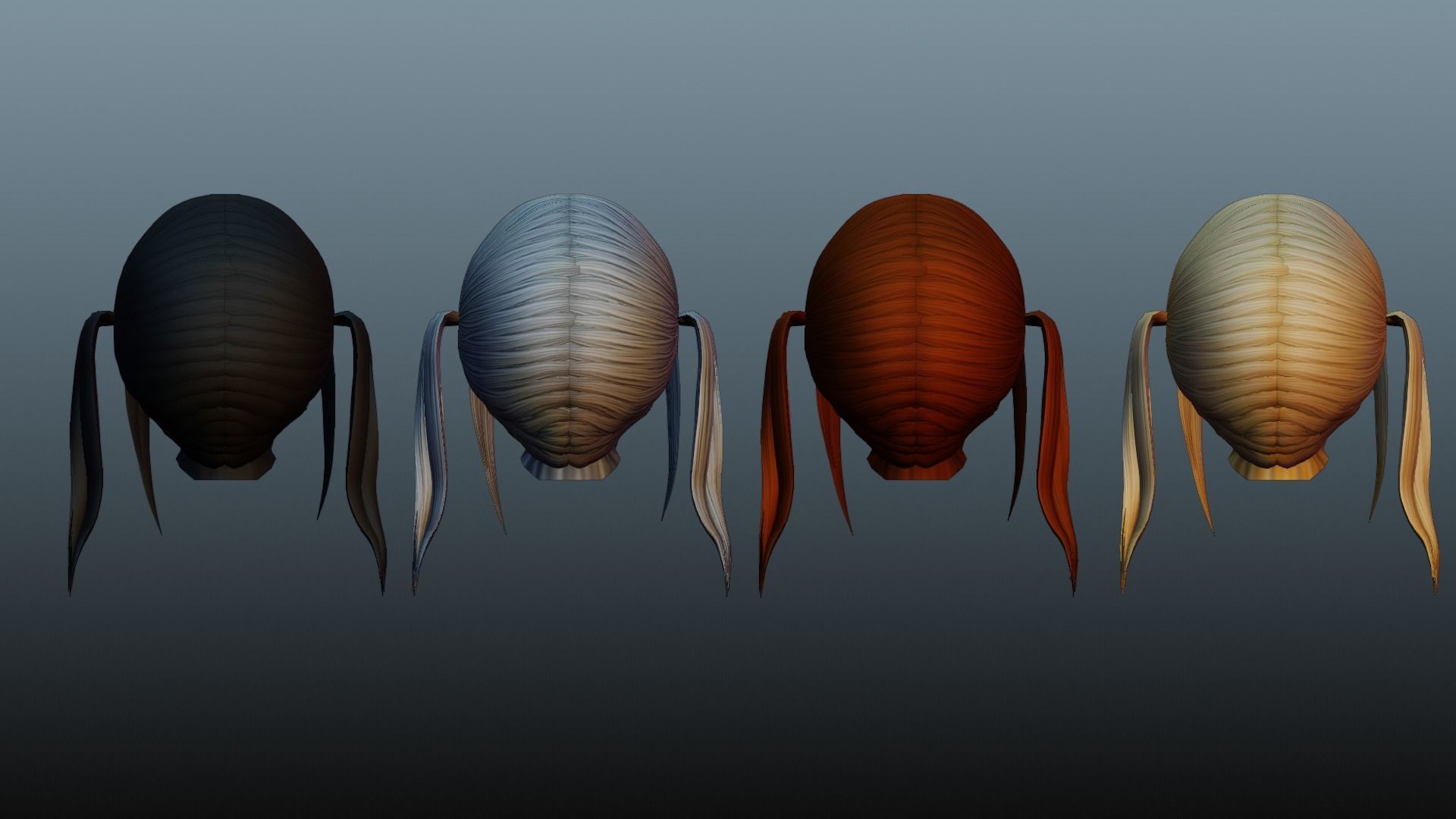 Female hair 4 color Low-poly 3D model_21