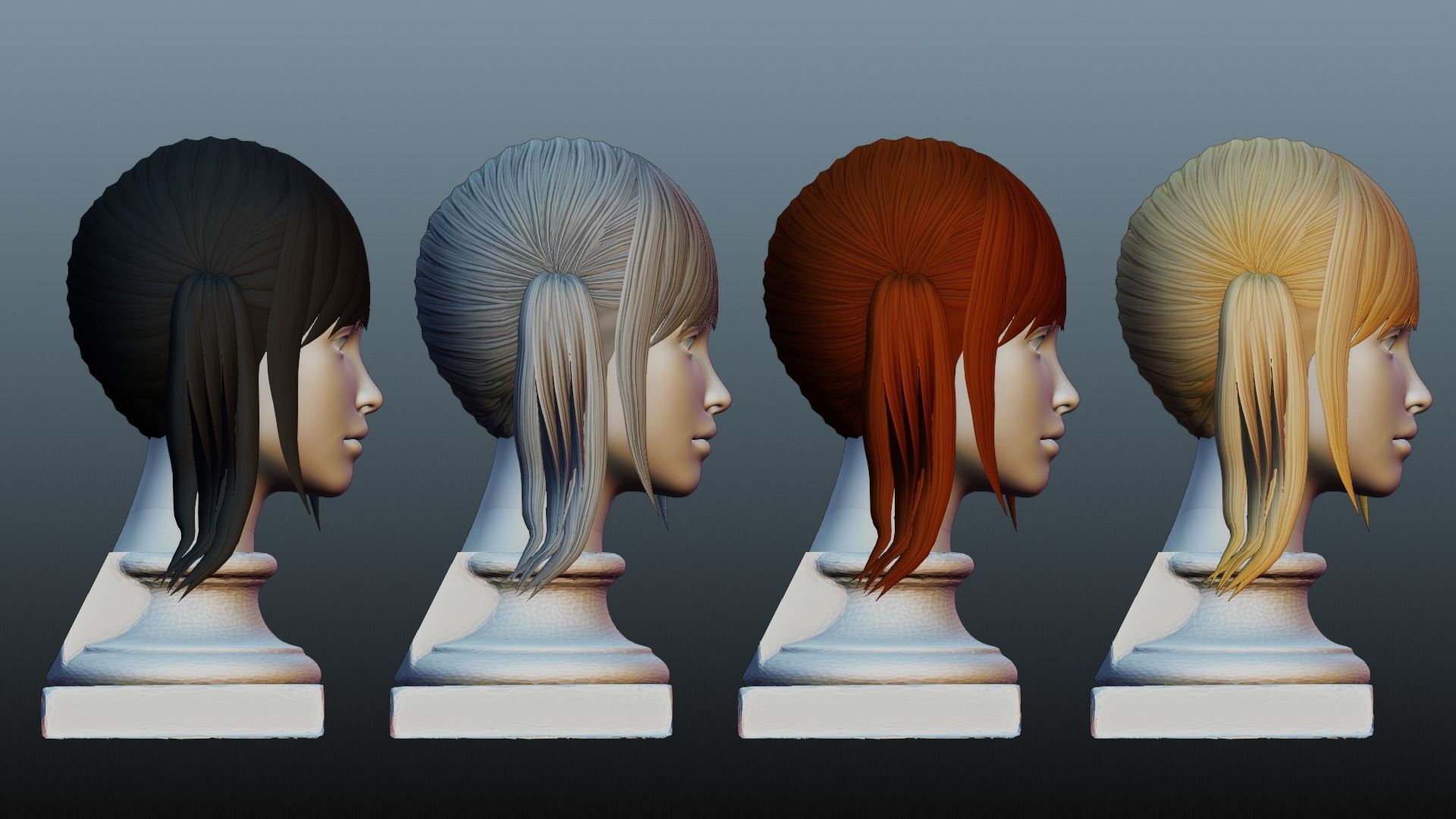 Female hair 4 color Low-poly 3D model_19