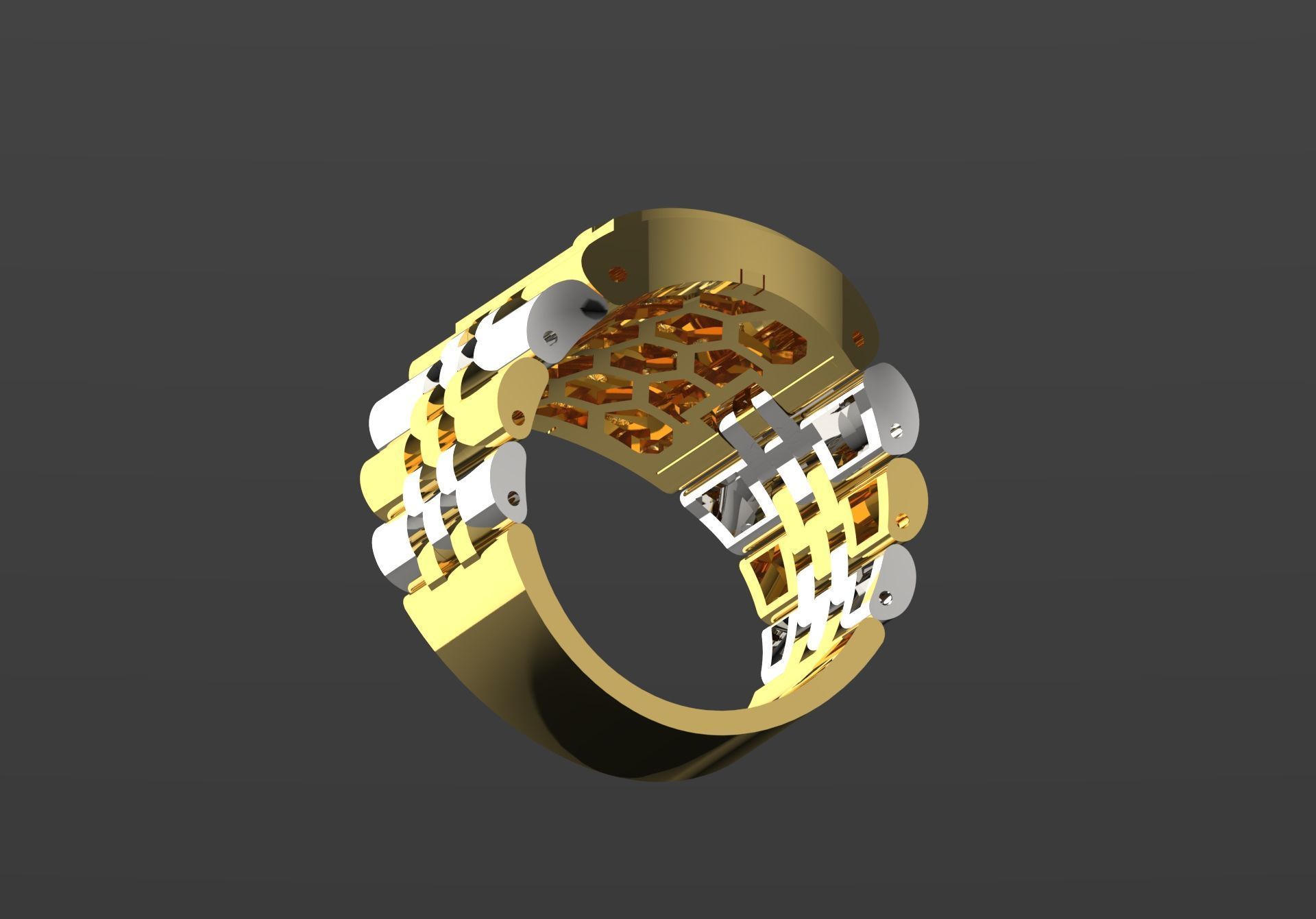 Two-tone gold man stl rolex ring  diamond design model ror0018 3D print model_3