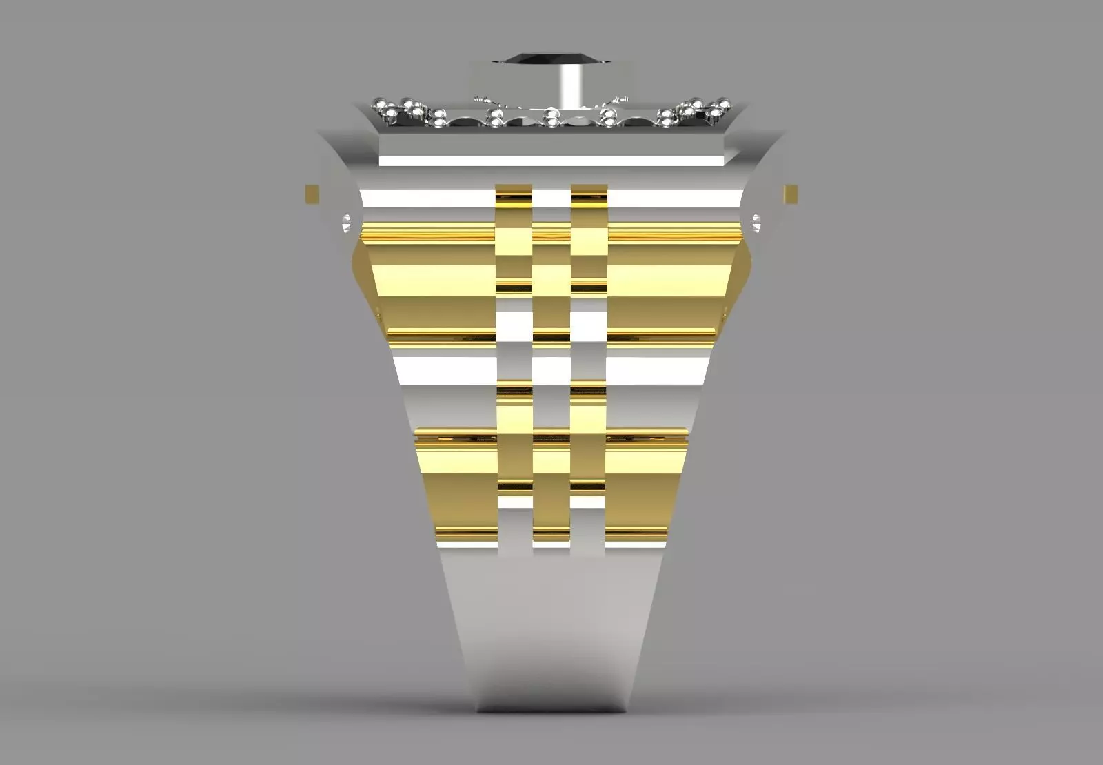 Two-tone gold man stl rolex ring  diamond design model ror0018 3D print model_23