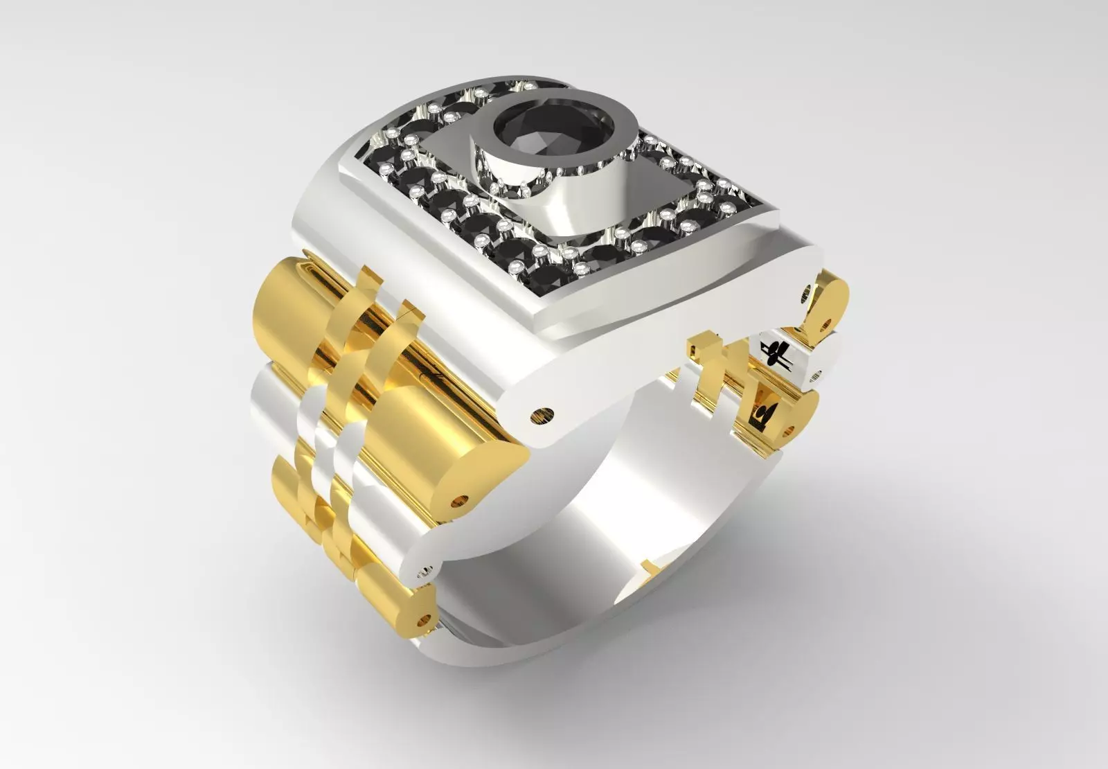 Two-tone gold man stl rolex ring  diamond design model ror0018 3D print model_19