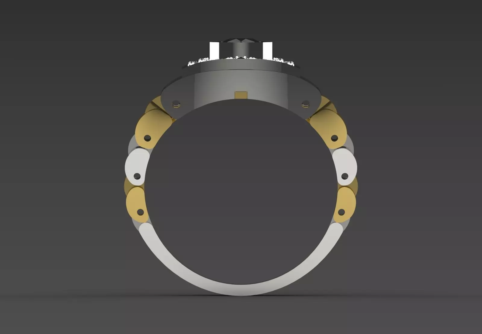 Two-tone gold man stl rolex ring  diamond design model ror0018 3D print model_21