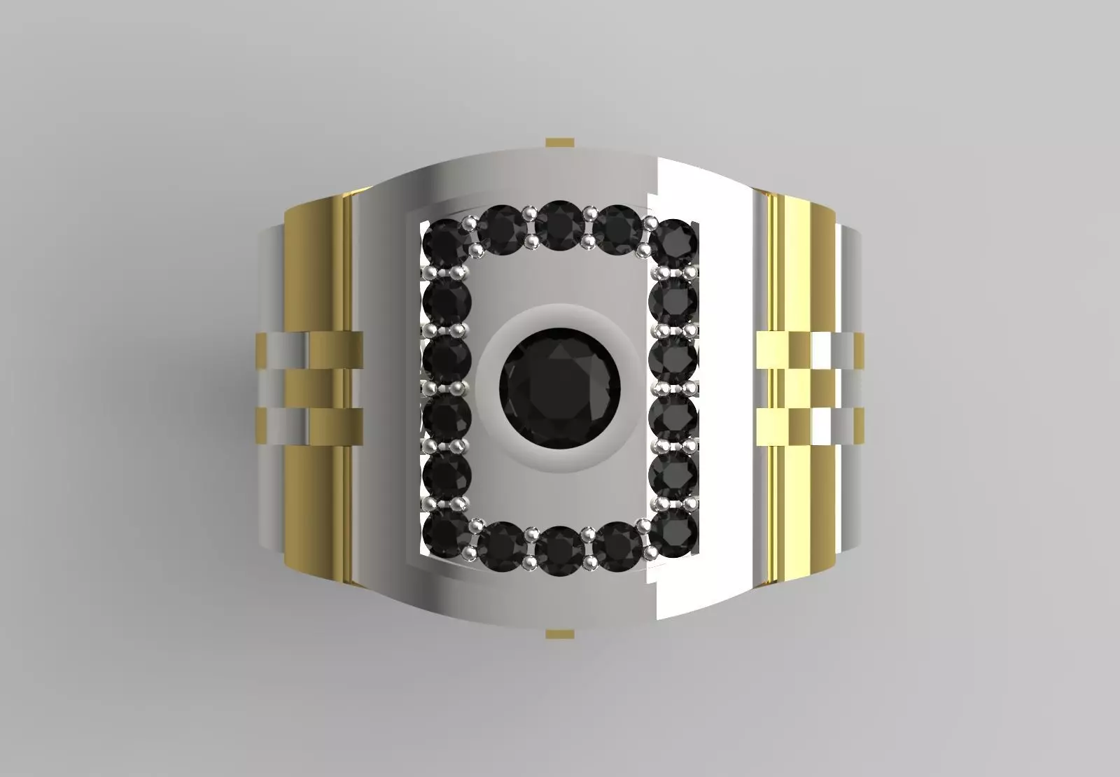 Two-tone gold man stl rolex ring  diamond design model ror0018 3D print model_22