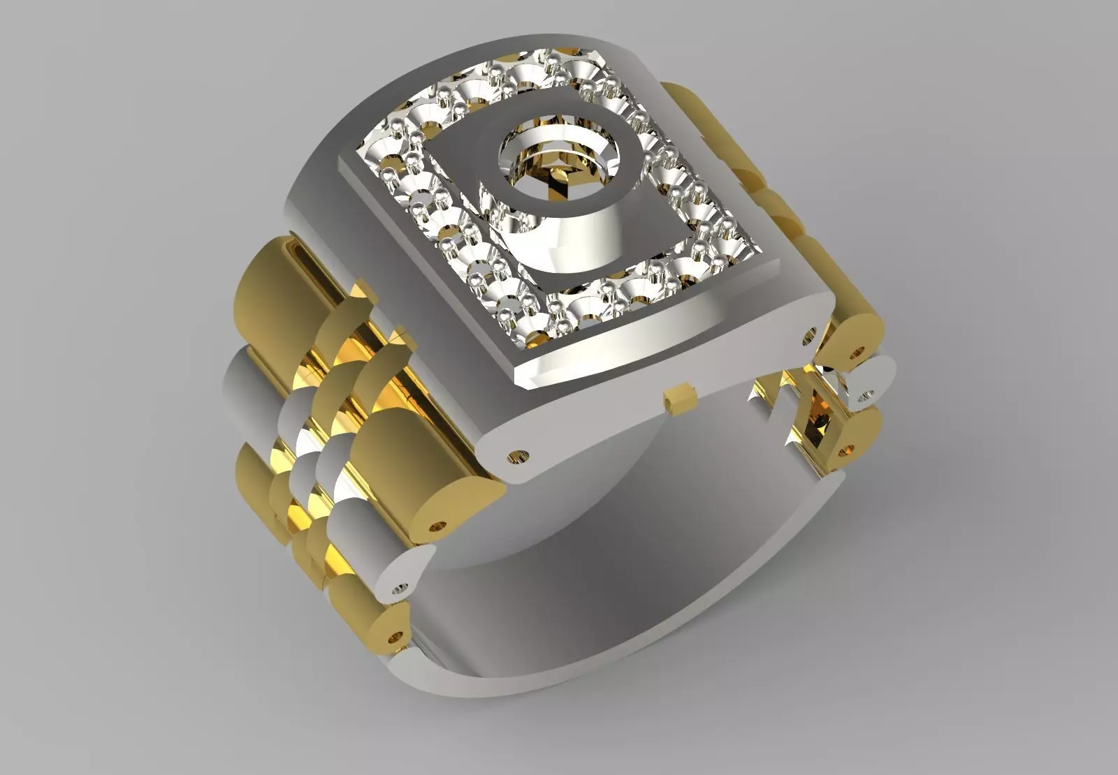 Two-tone gold man stl rolex ring  diamond design model ror0018 3D print model_24