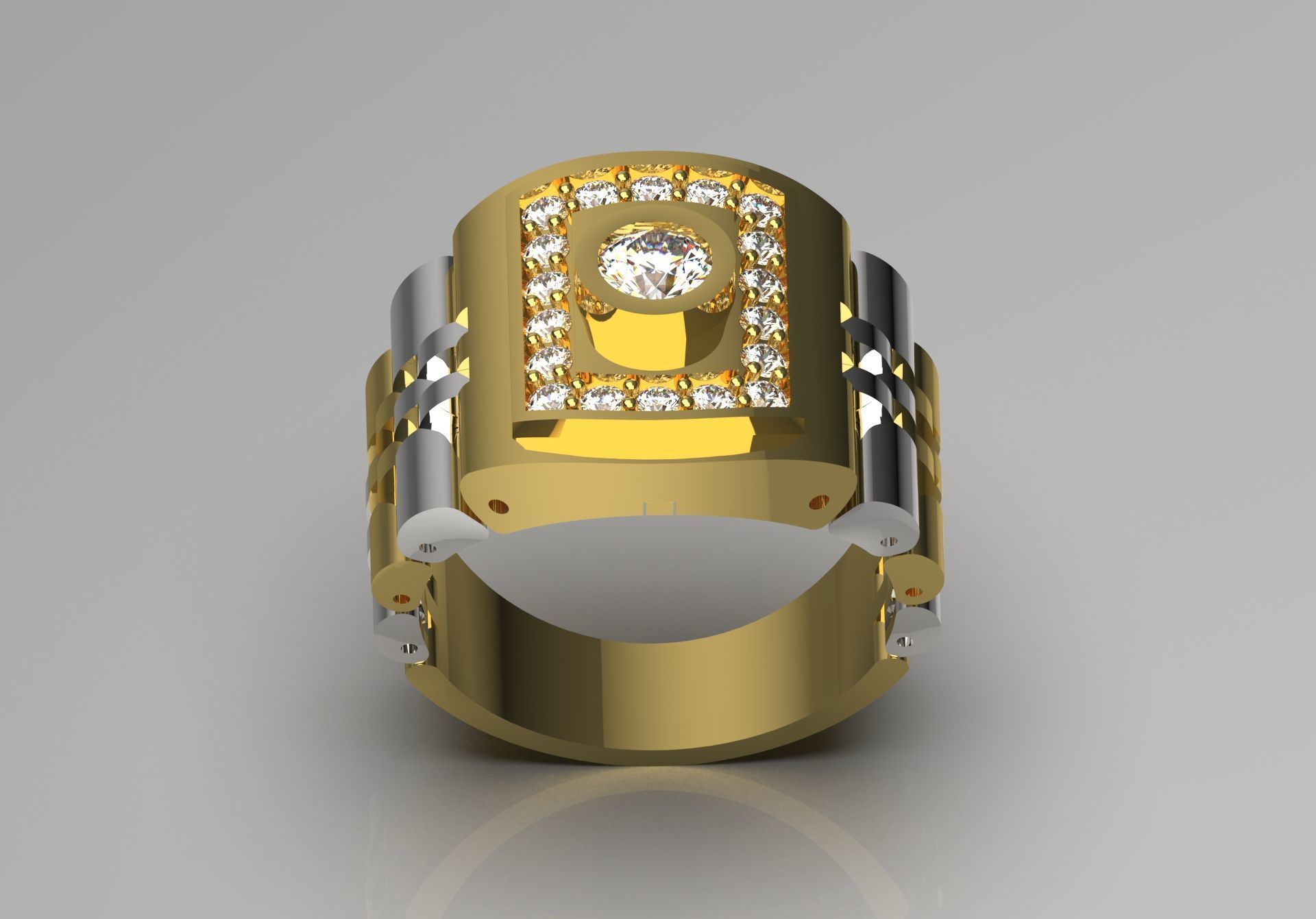 Two-tone gold man stl rolex ring  diamond design model ror0018 3D print model_1
