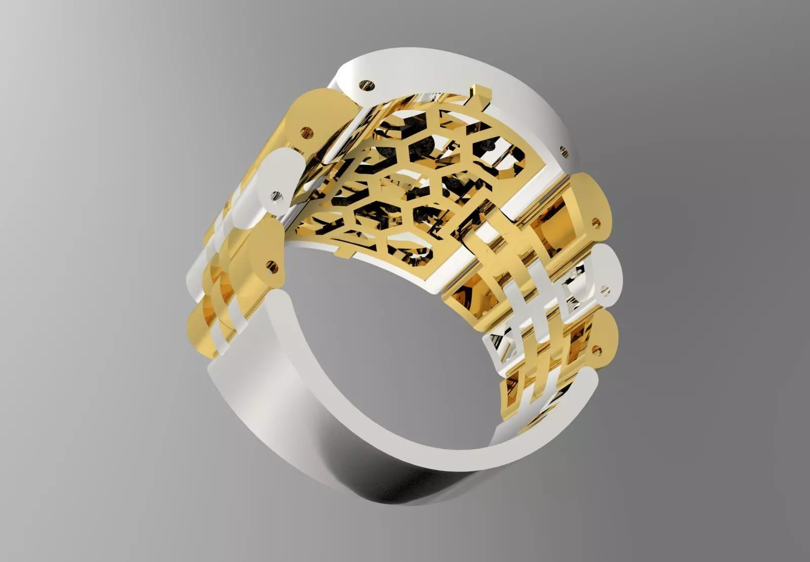 Two-tone gold man stl rolex ring  diamond design model ror0018 3D print model_20