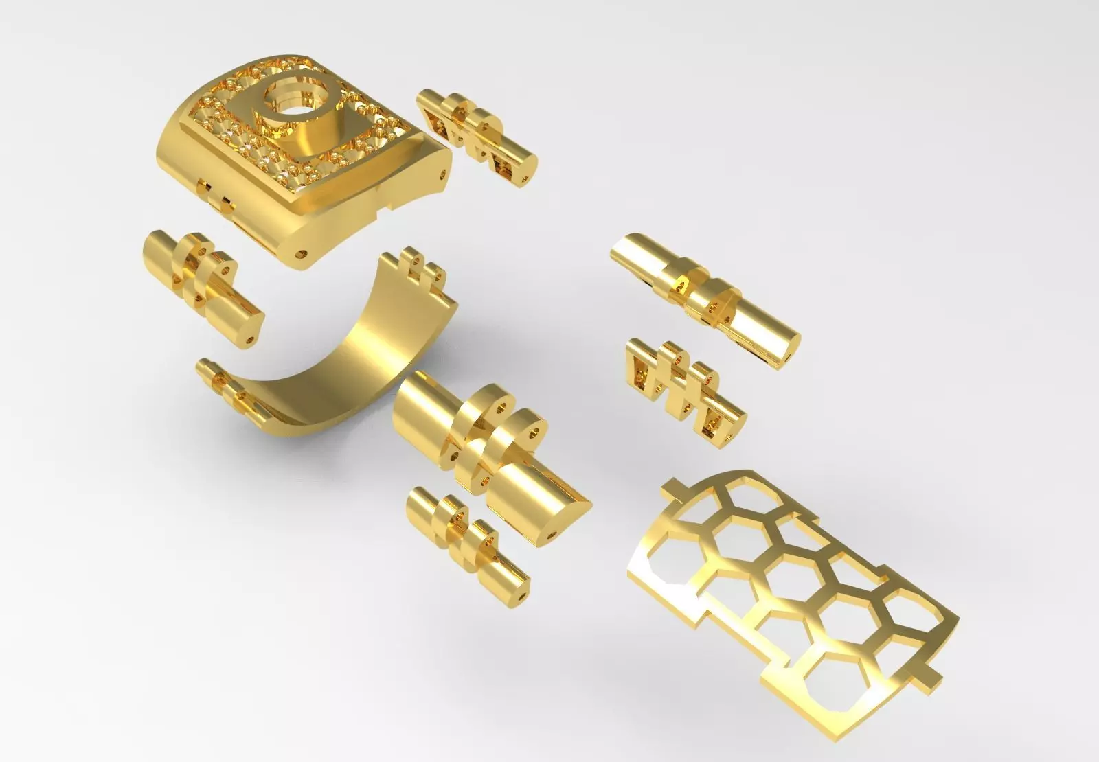 Two-tone gold man stl rolex ring  diamond design model ror0018 3D print model_25