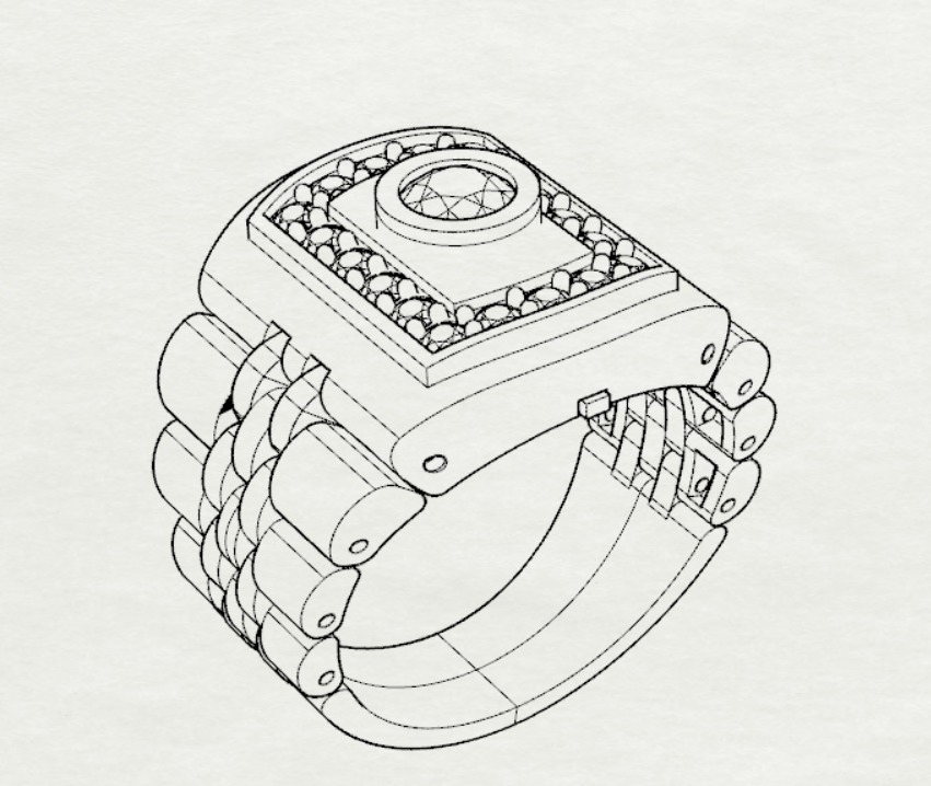 Two-tone gold man stl rolex ring  diamond design model ror0018 3D print model_11