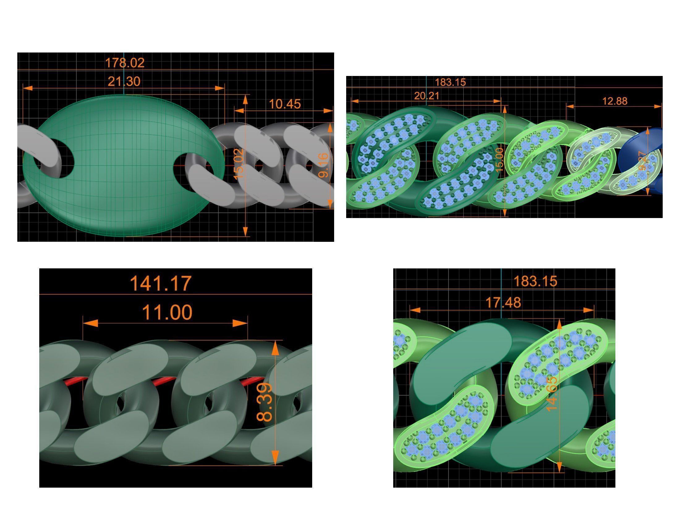 CUBAN LINK CHAIN Gurmet Bileklik - 200 PIECES READY FOR PRINT 3D print model_84