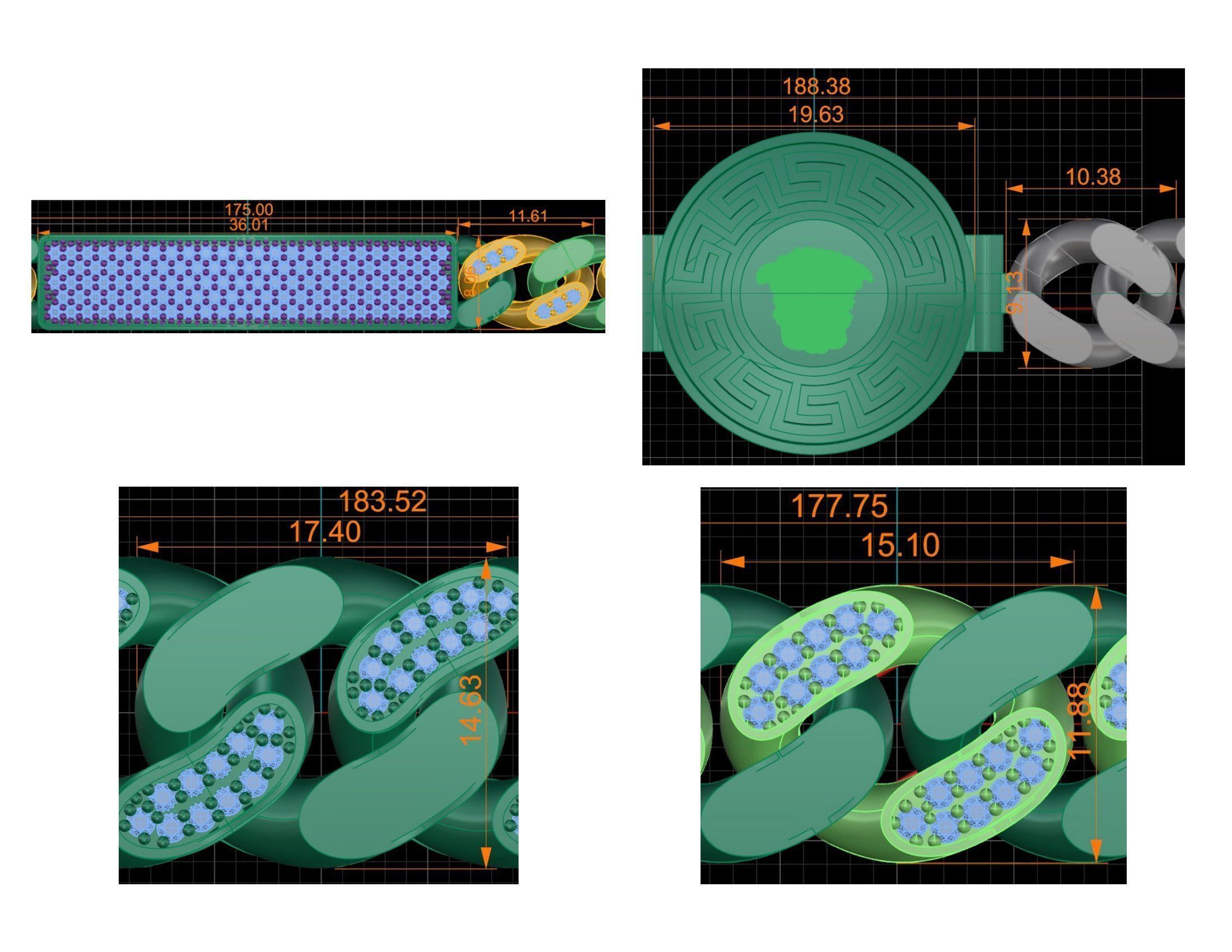 CUBAN LINK CHAIN Gurmet Bileklik - 200 PIECES READY FOR PRINT 3D print model_85