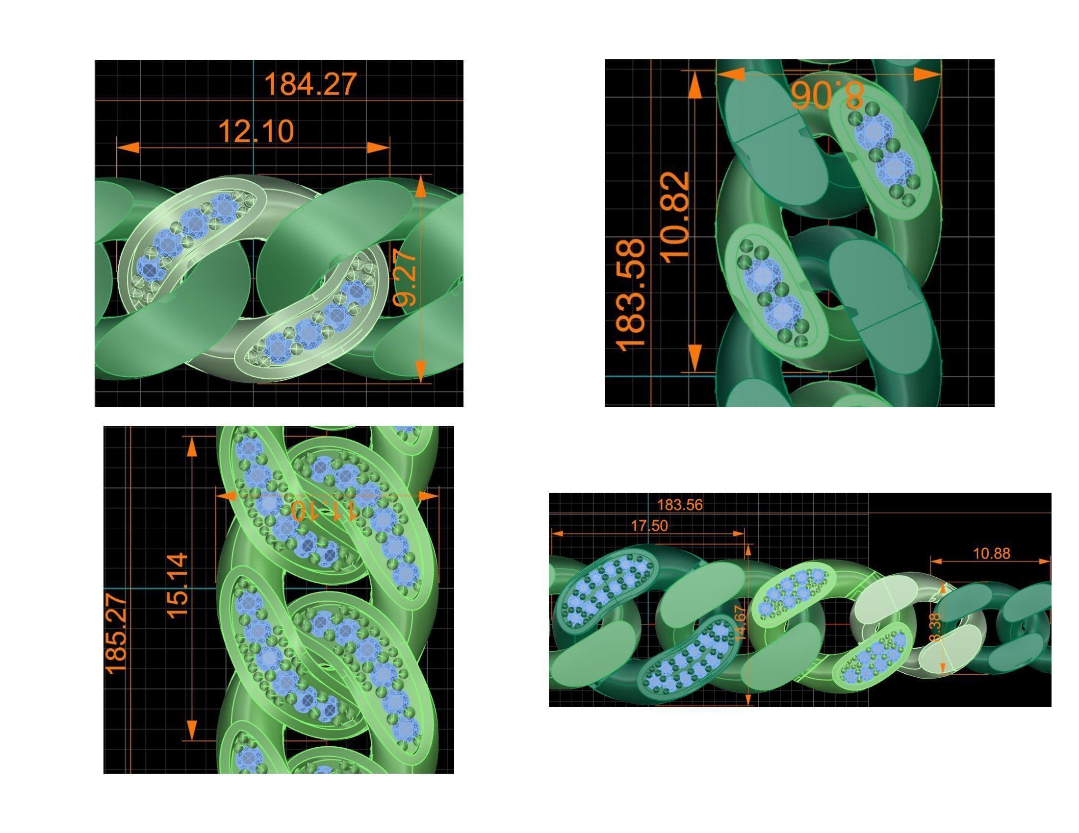 CUBAN LINK CHAIN Gurmet Bileklik - 200 PIECES READY FOR PRINT 3D print model_87