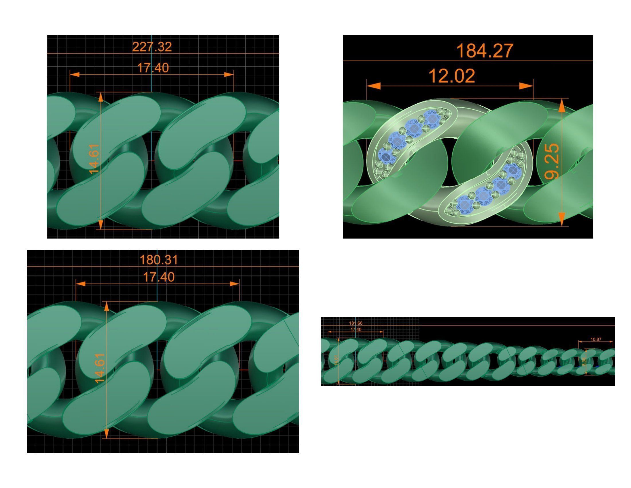 CUBAN LINK CHAIN Gurmet Bileklik - 200 PIECES READY FOR PRINT 3D print model_77