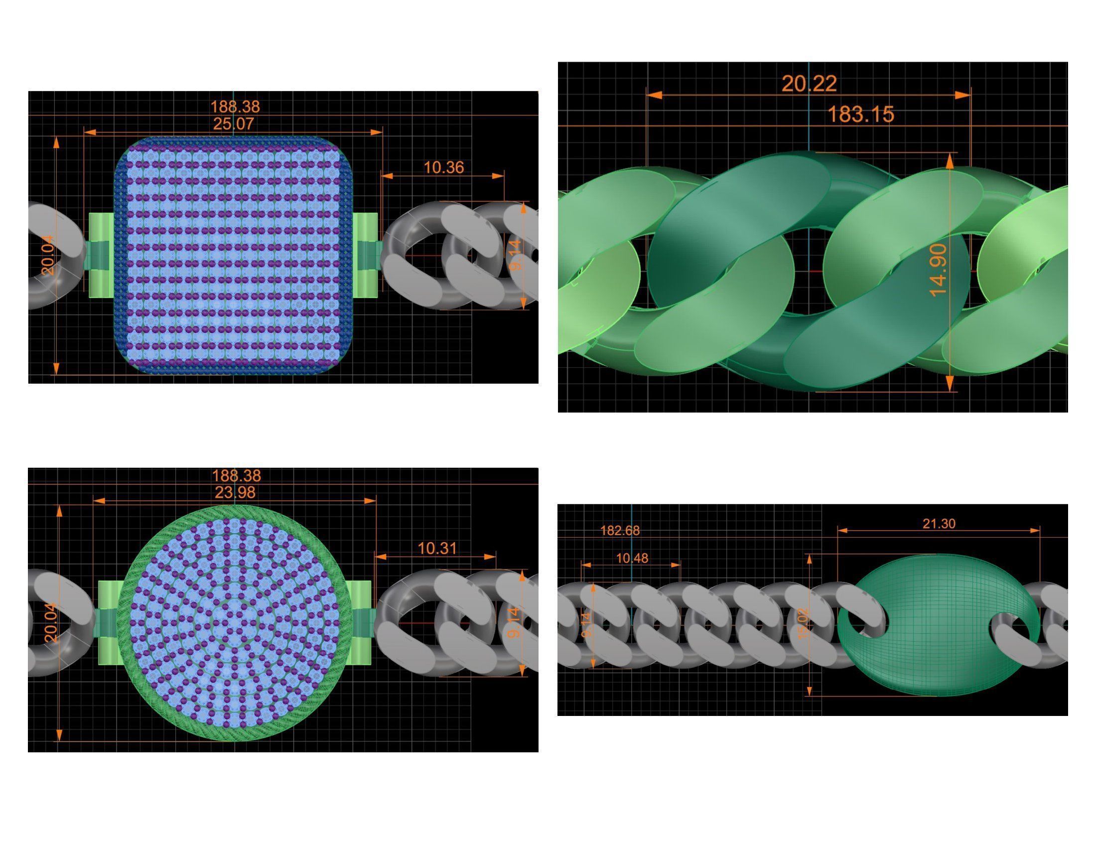 CUBAN LINK CHAIN Gurmet Bileklik - 200 PIECES READY FOR PRINT 3D print model_86
