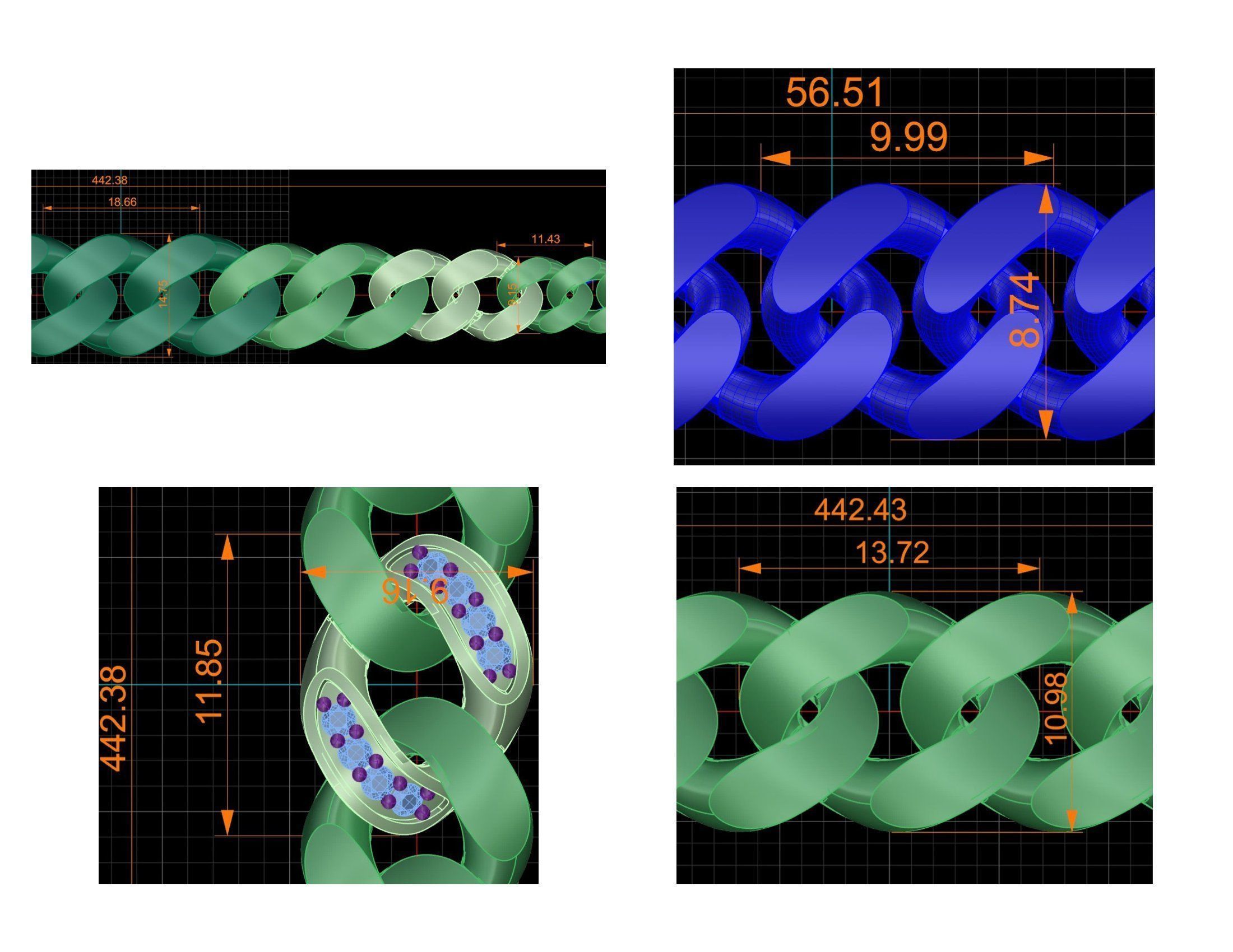CUBAN LINK CHAIN Gurmet Bileklik - 200 PIECES READY FOR PRINT 3D print model_88
