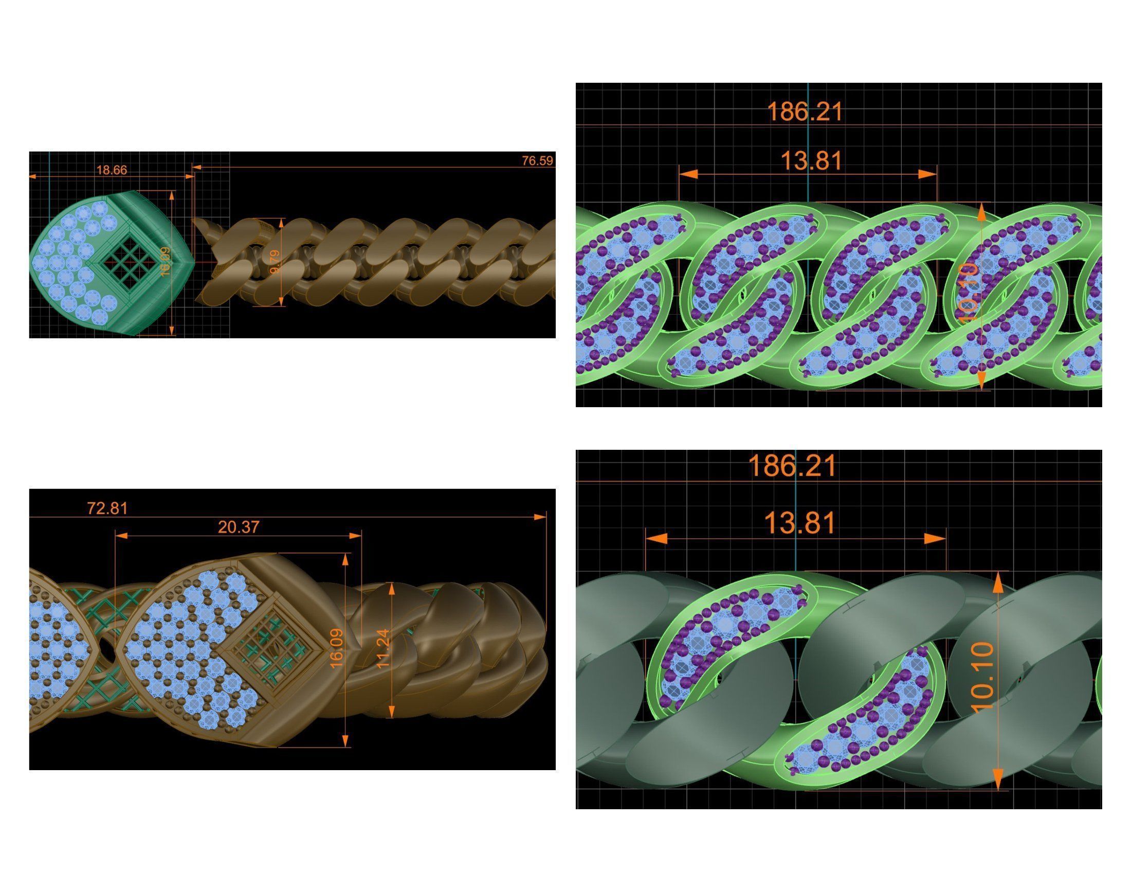 CUBAN LINK CHAIN Gurmet Bileklik - 200 PIECES READY FOR PRINT 3D print model_60
