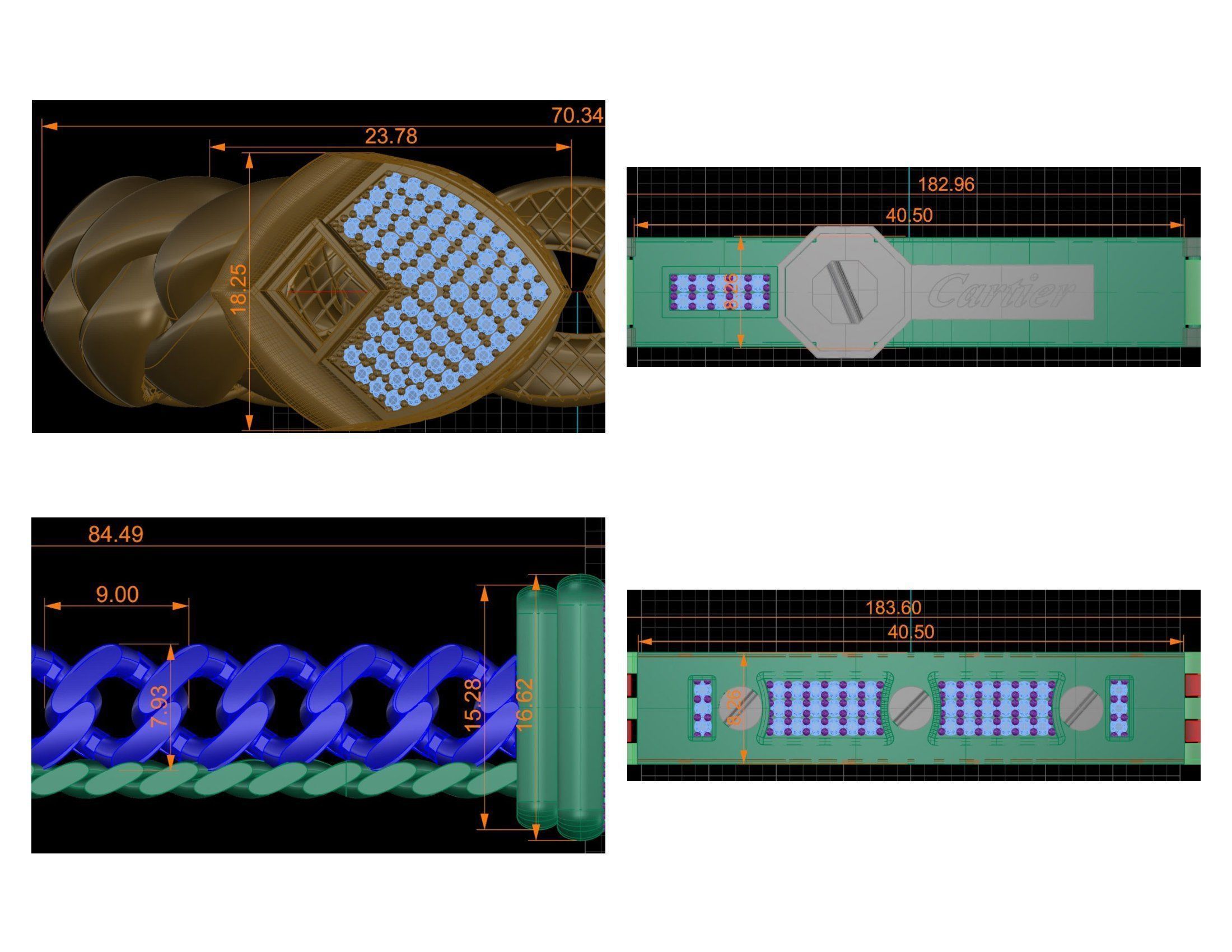 CUBAN LINK CHAIN Gurmet Bileklik - 200 PIECES READY FOR PRINT 3D print model_93