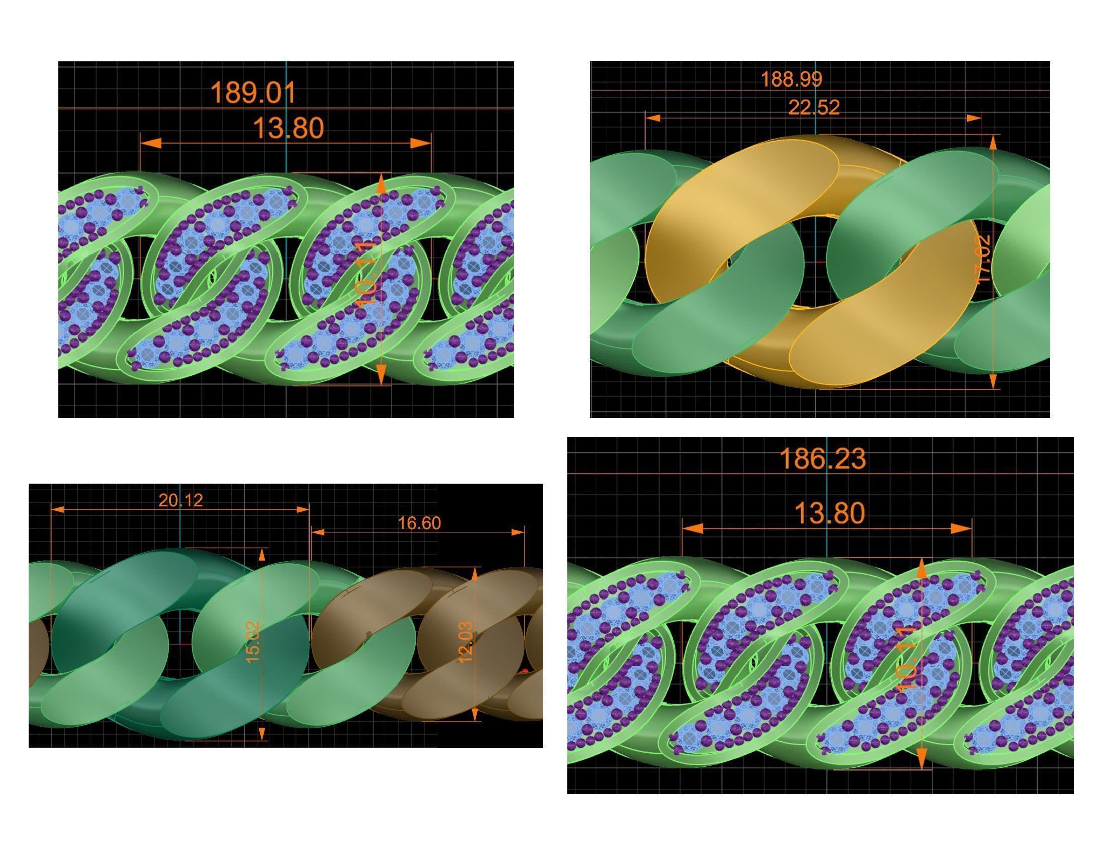 CUBAN LINK CHAIN Gurmet Bileklik - 200 PIECES READY FOR PRINT 3D print model_76