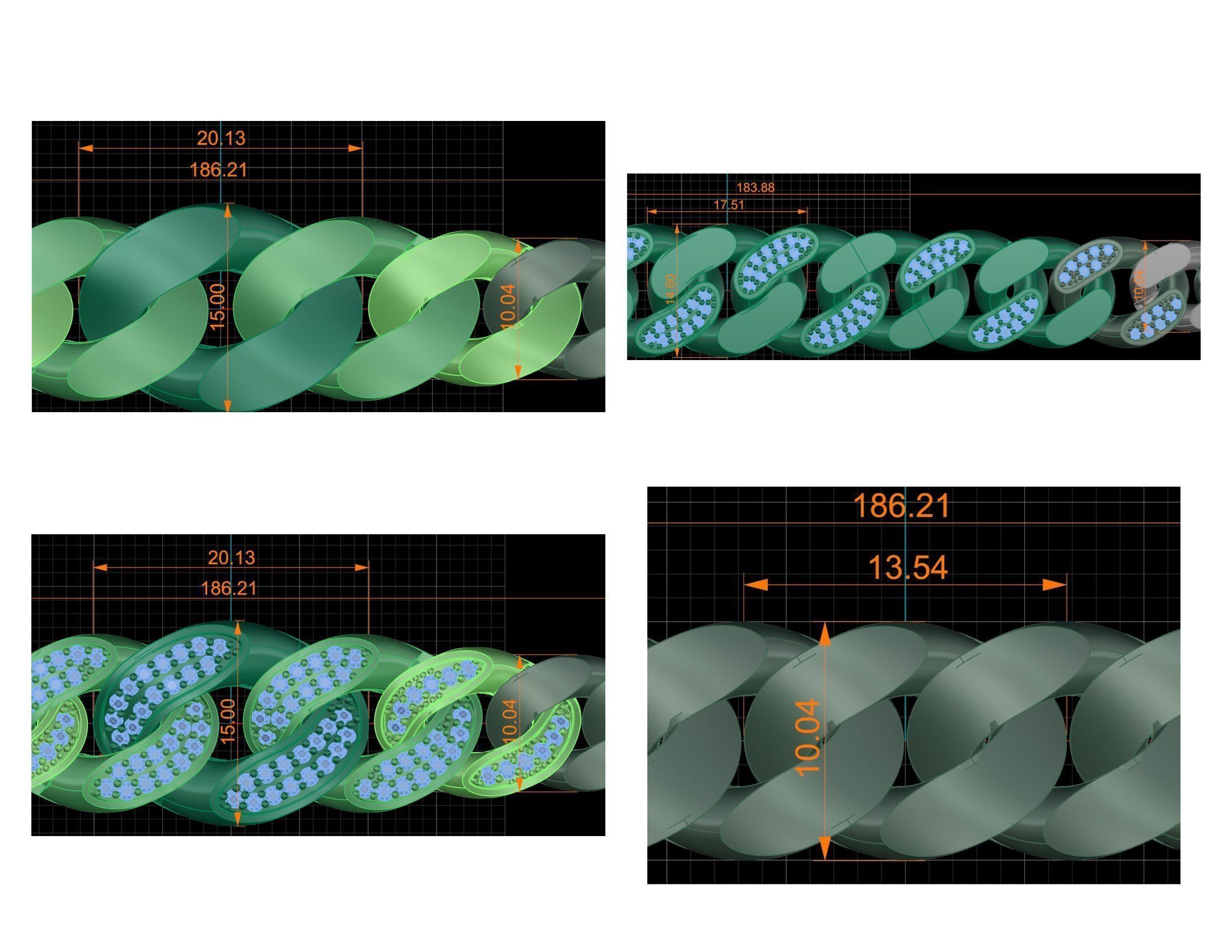 CUBAN LINK CHAIN Gurmet Bileklik - 200 PIECES READY FOR PRINT 3D print model_65