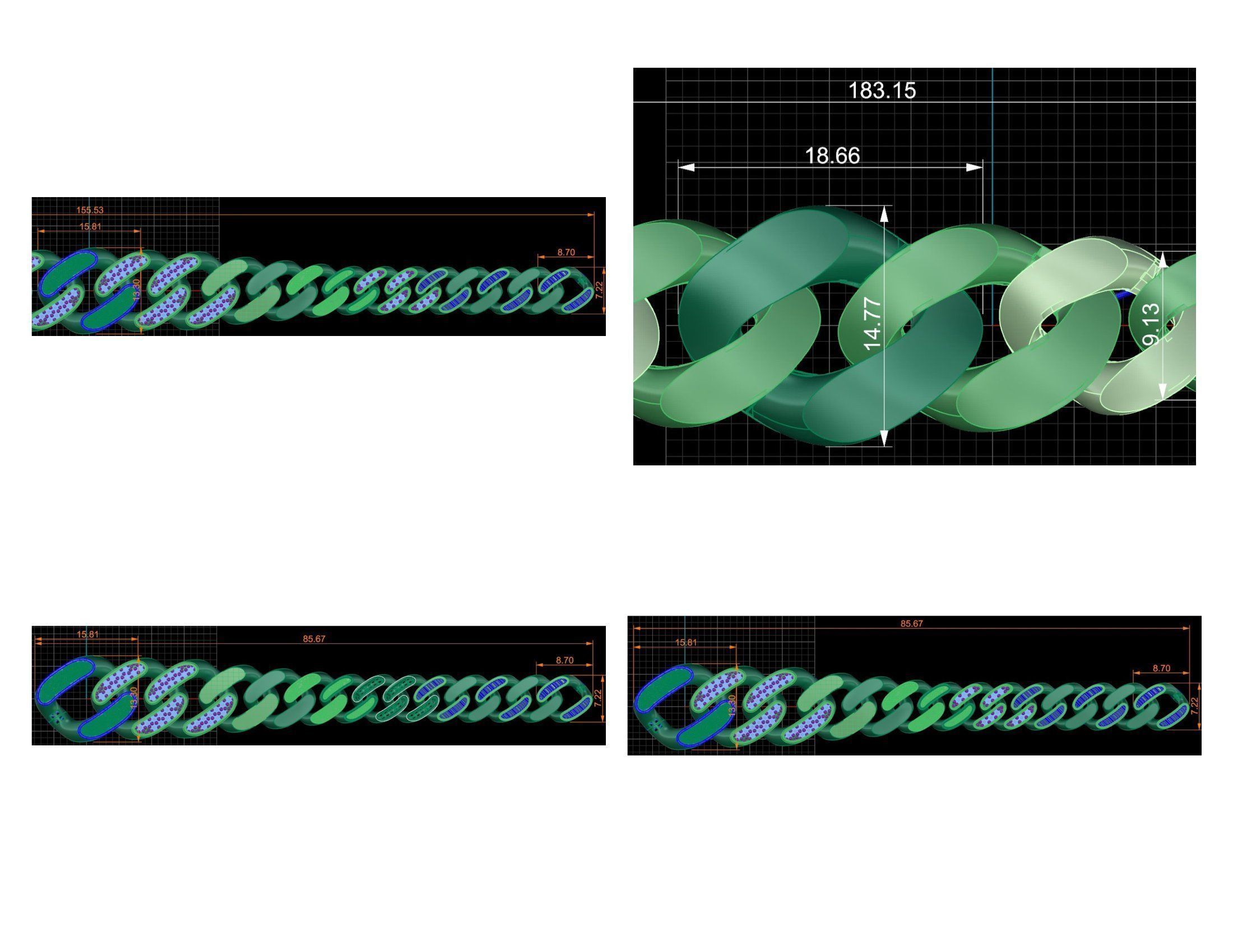 CUBAN LINK CHAIN Gurmet Bileklik - 200 PIECES READY FOR PRINT 3D print model_61