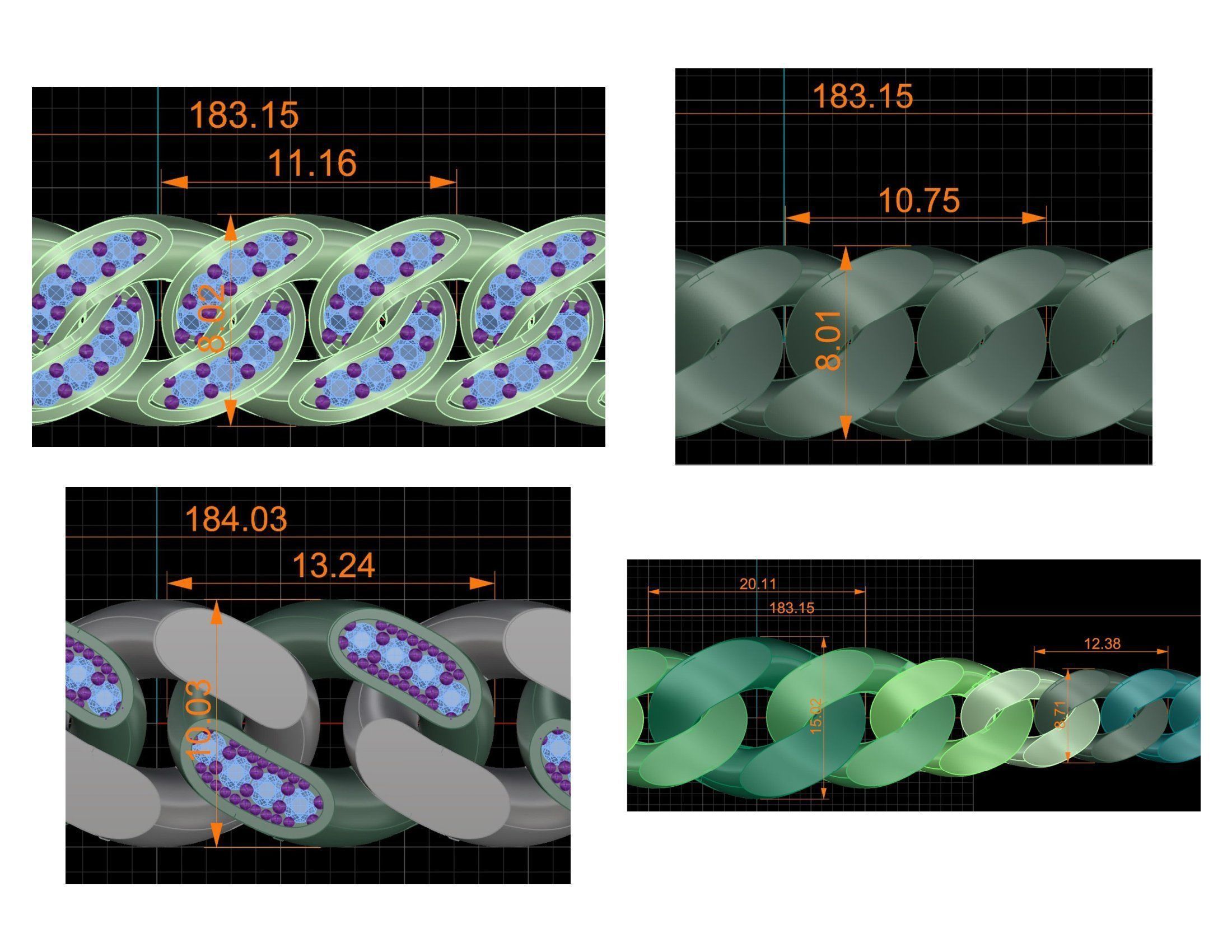 CUBAN LINK CHAIN Gurmet Bileklik - 200 PIECES READY FOR PRINT 3D print model_62
