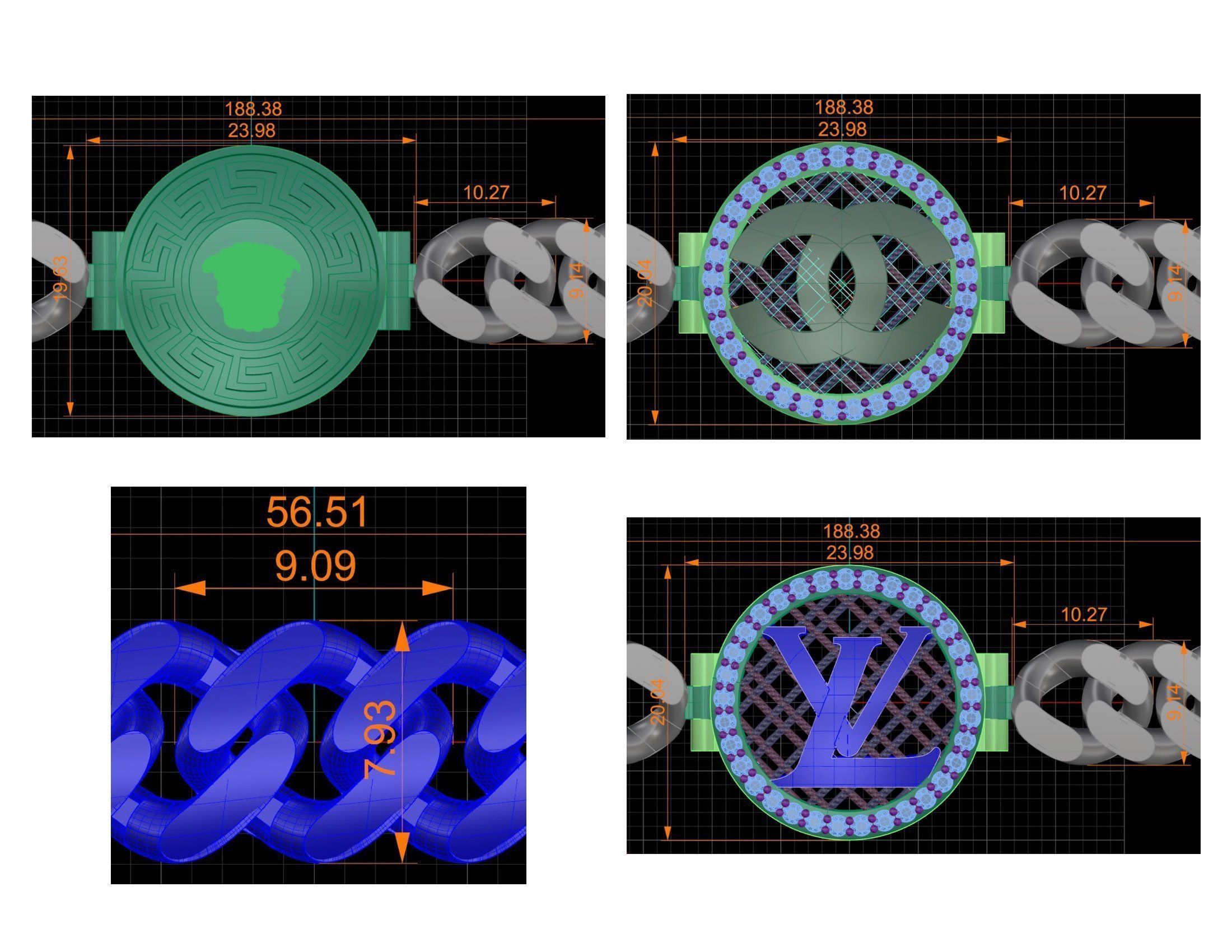 CUBAN LINK CHAIN Gurmet Bileklik - 200 PIECES READY FOR PRINT 3D print model_83