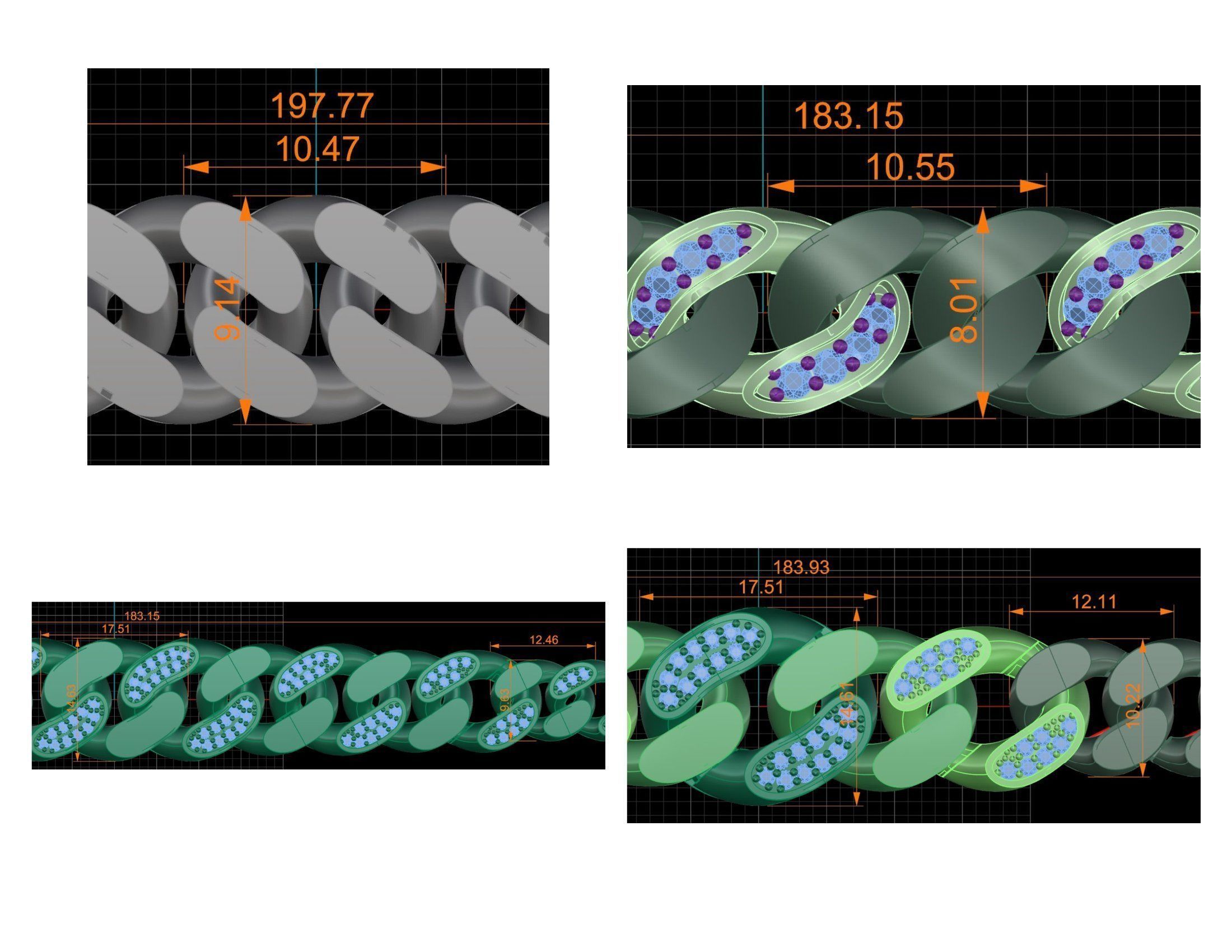 CUBAN LINK CHAIN Gurmet Bileklik - 200 PIECES READY FOR PRINT 3D print model_69