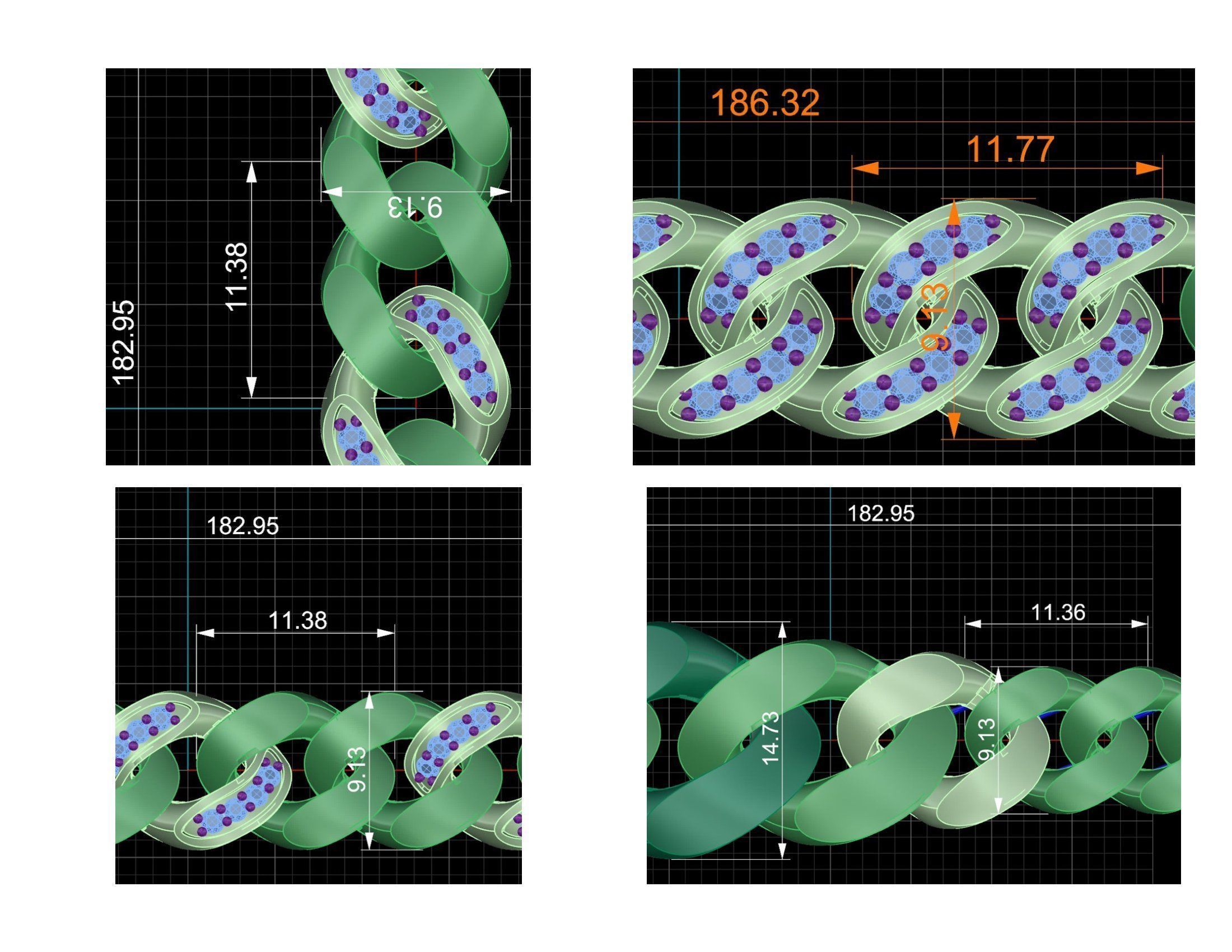 CUBAN LINK CHAIN Gurmet Bileklik - 200 PIECES READY FOR PRINT 3D print model_59