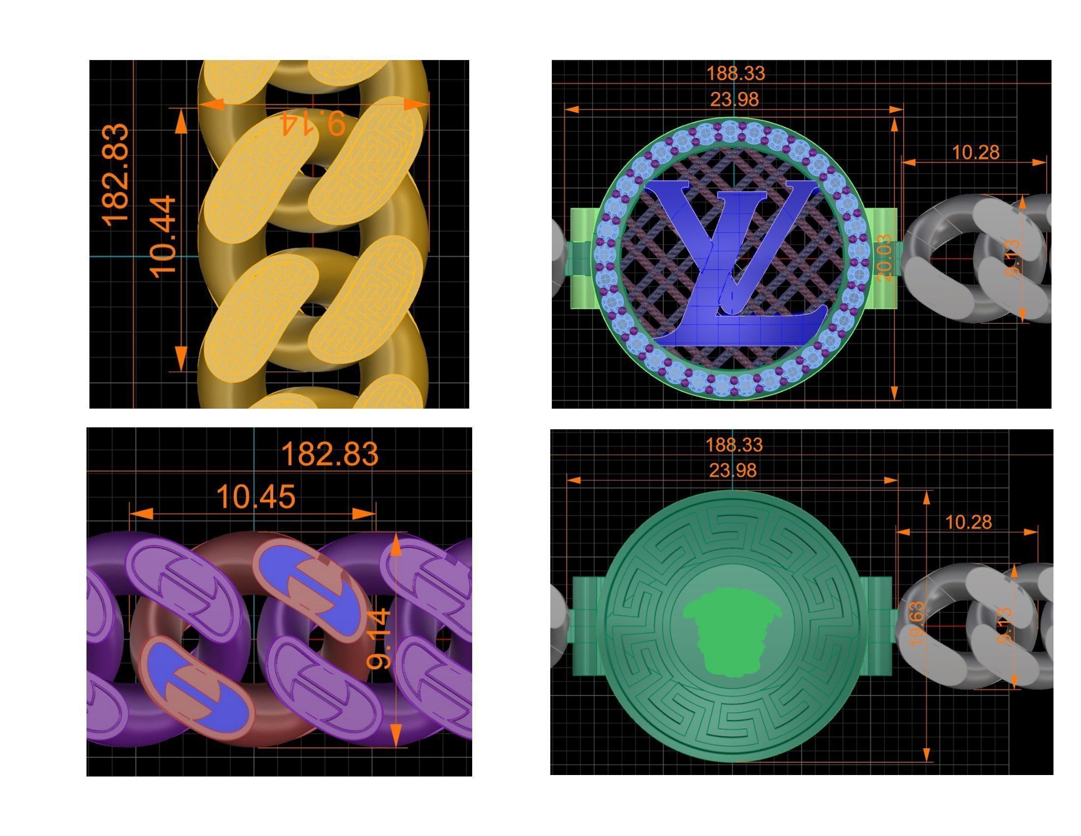 CUBAN LINK CHAIN Gurmet Bileklik - 200 PIECES READY FOR PRINT 3D print model_90