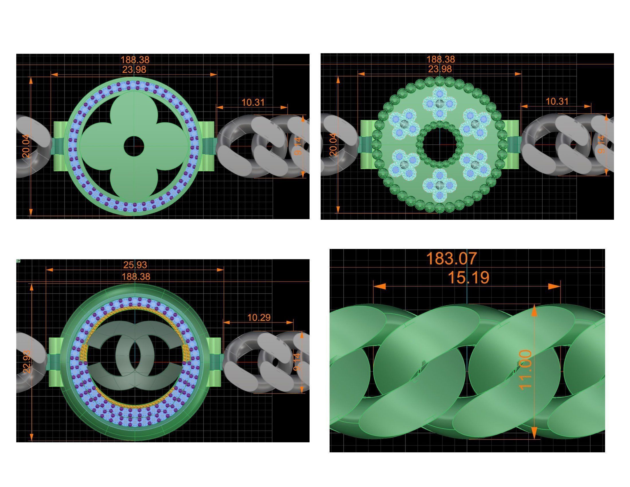 CUBAN LINK CHAIN Gurmet Bileklik - 200 PIECES READY FOR PRINT 3D print model_80