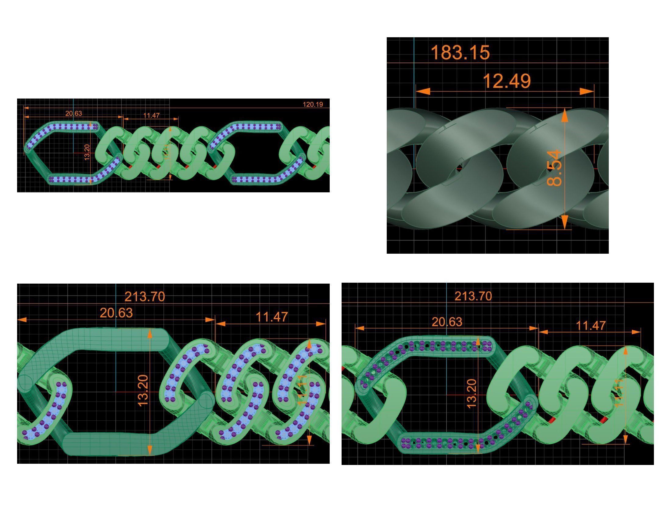 CUBAN LINK CHAIN Gurmet Bileklik - 200 PIECES READY FOR PRINT 3D print model_71