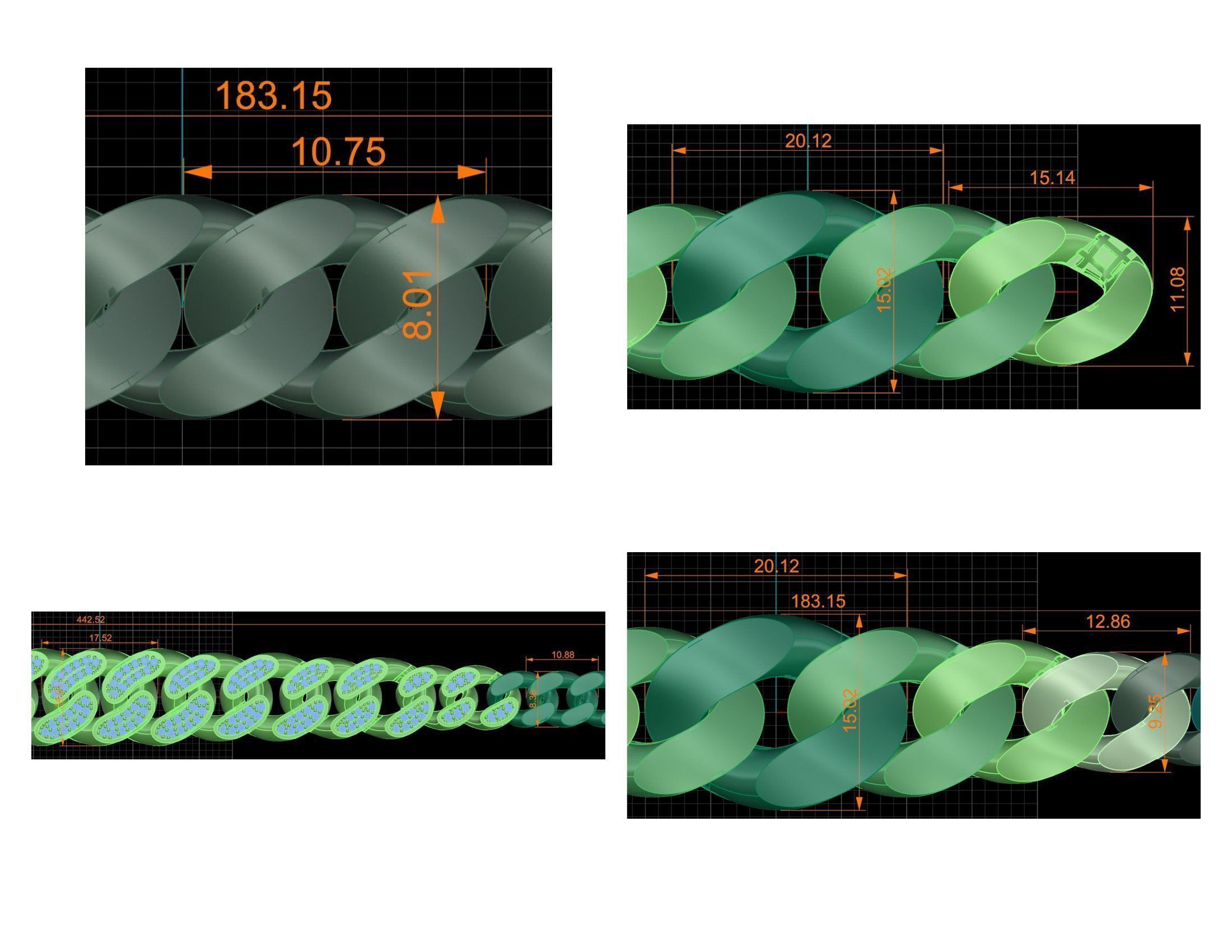 CUBAN LINK CHAIN Gurmet Bileklik - 200 PIECES READY FOR PRINT 3D print model_74