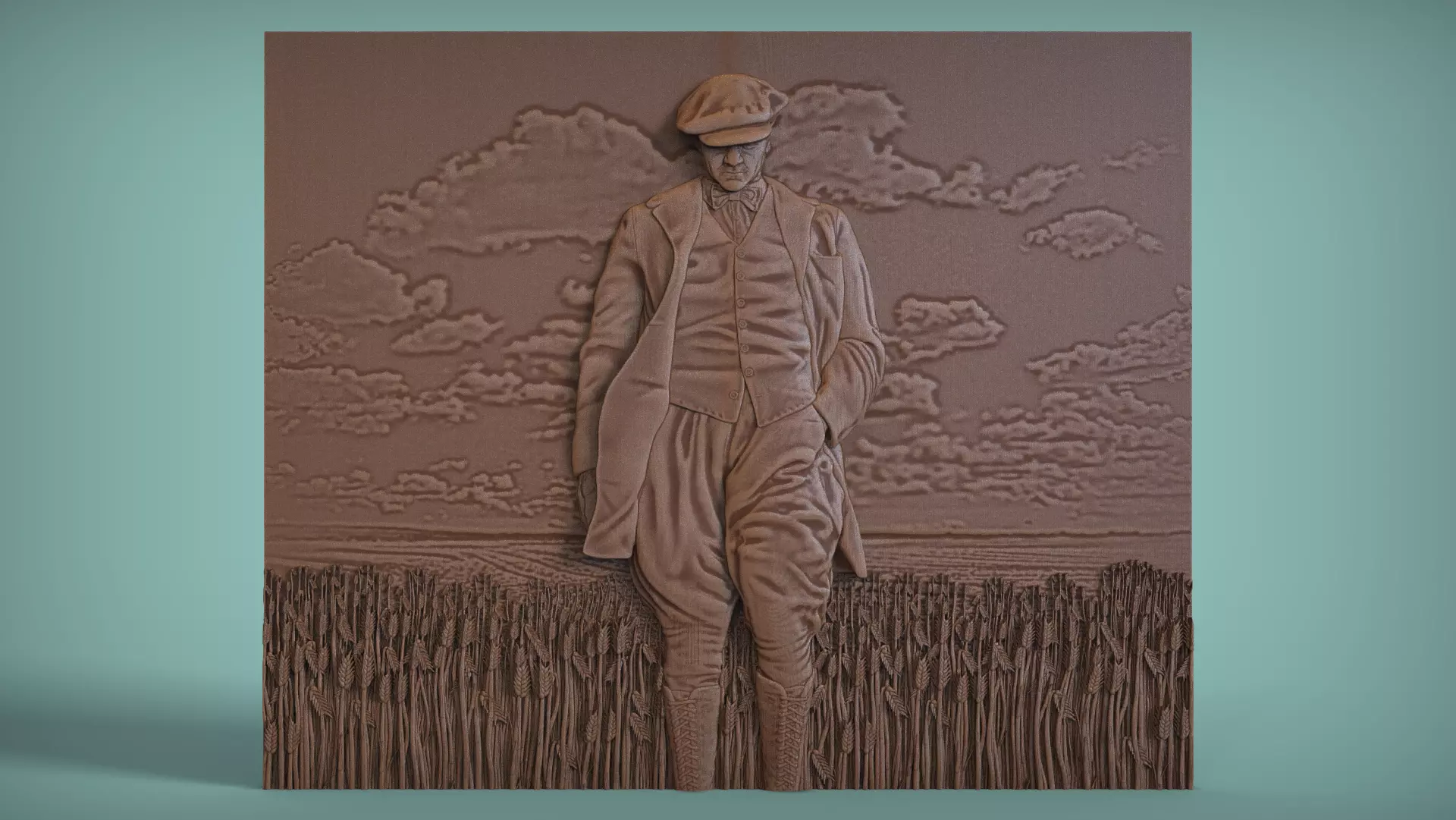 Gazi Mustafa Kemal Ataturk Walking in the Field Bas relief 3D print model_0