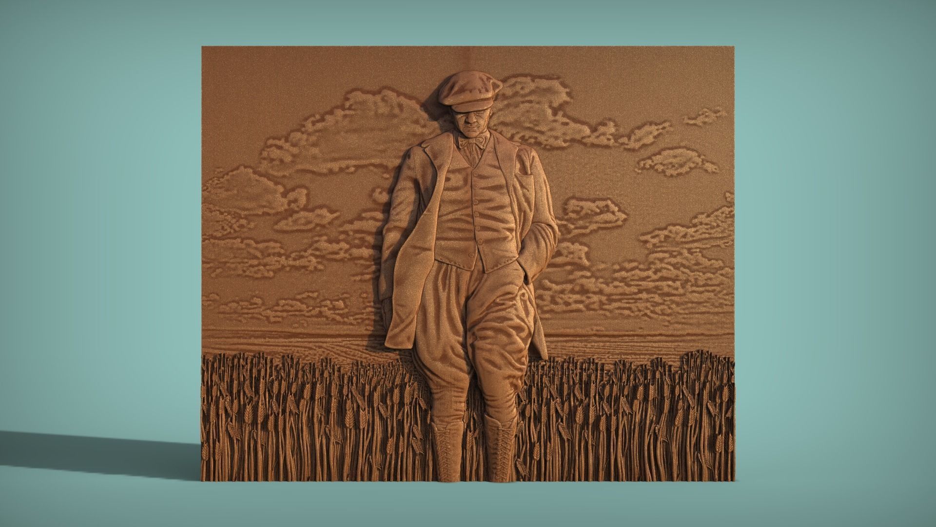 Gazi Mustafa Kemal Ataturk Walking in the Field Bas relief 3D print model_1