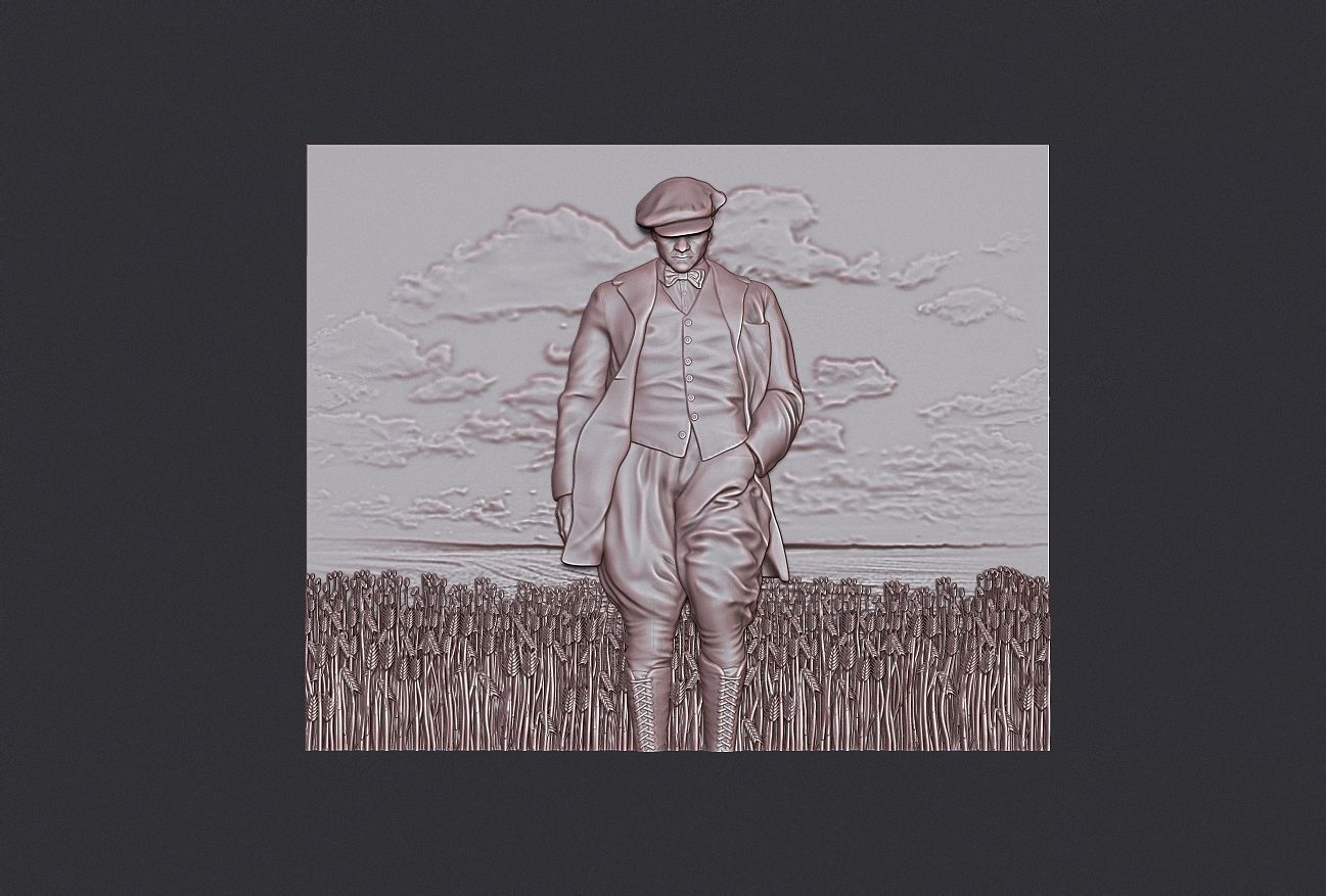 Gazi Mustafa Kemal Ataturk Walking in the Field Bas relief 3D print model_7
