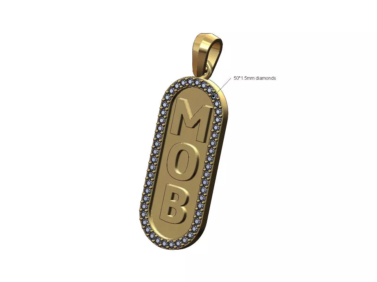 MOB diamond slot pendant with bail 3D print model