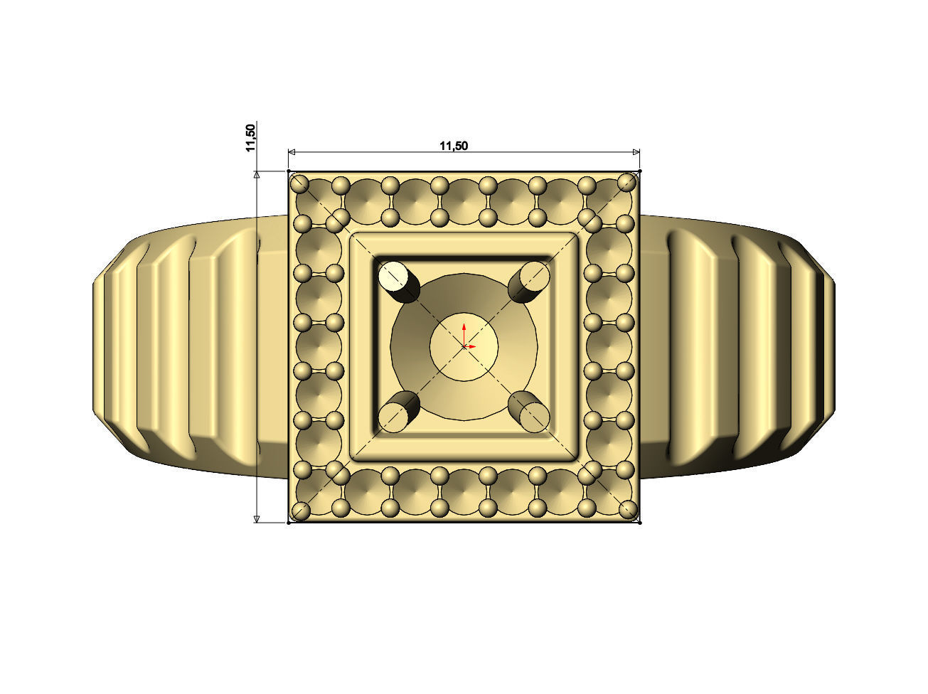 Fluted shank square cluster diamond ring US sizes 7to10 3D print model_7