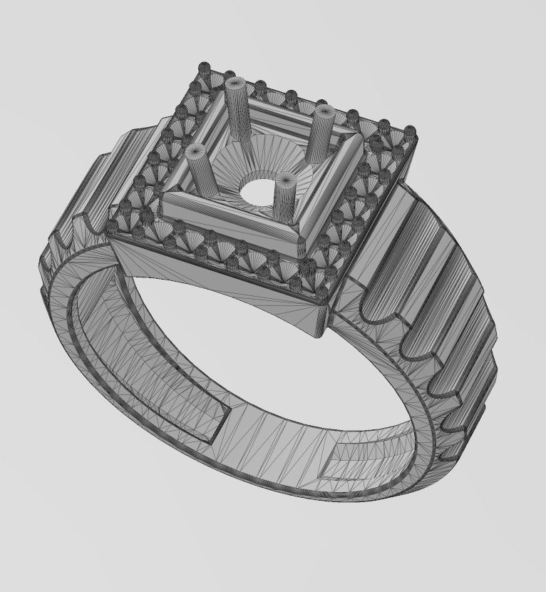 Fluted shank square cluster diamond ring US sizes 7to10 3D print model_14