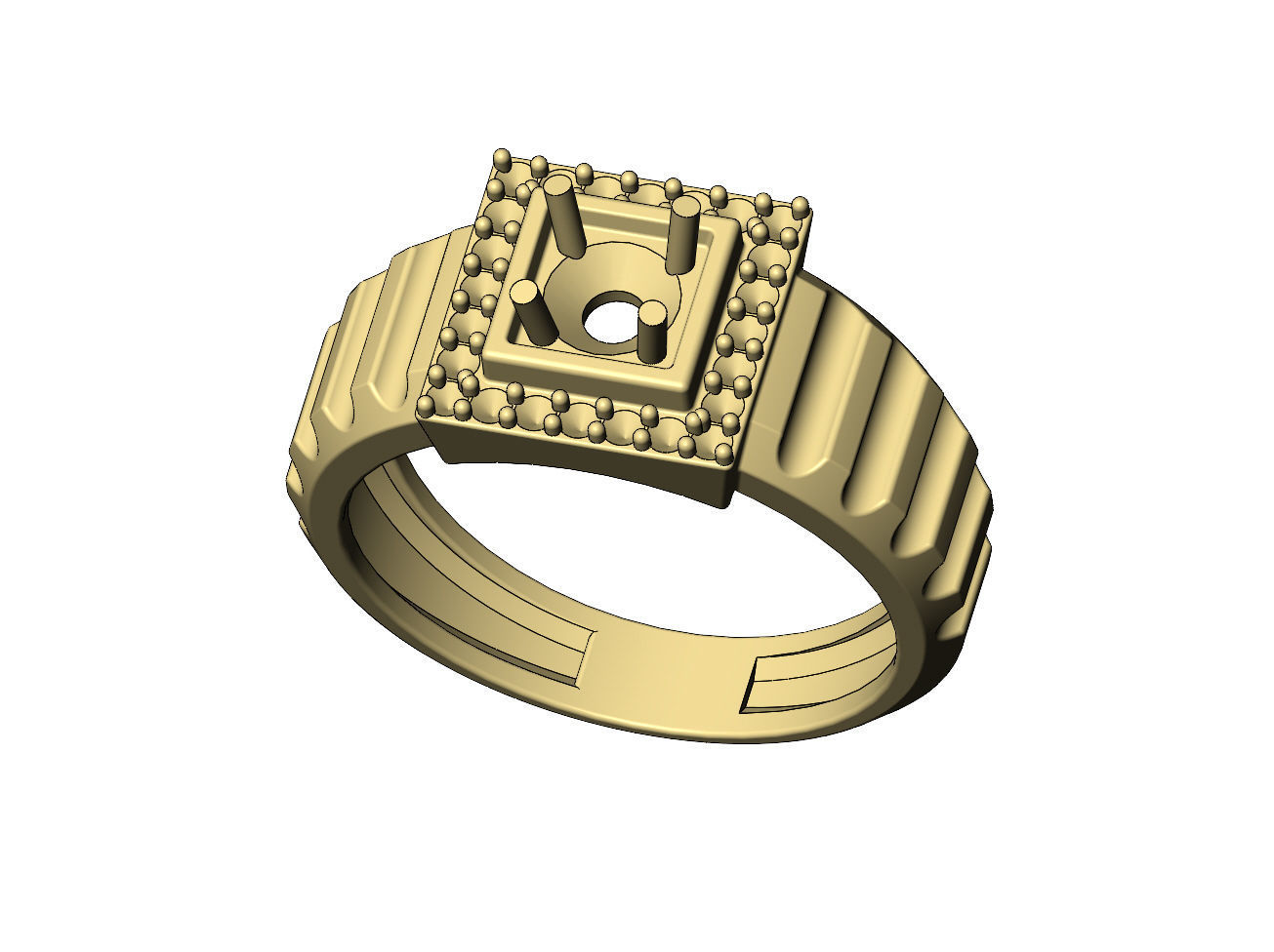 Fluted shank square cluster diamond ring US sizes 7to10 3D print model_6