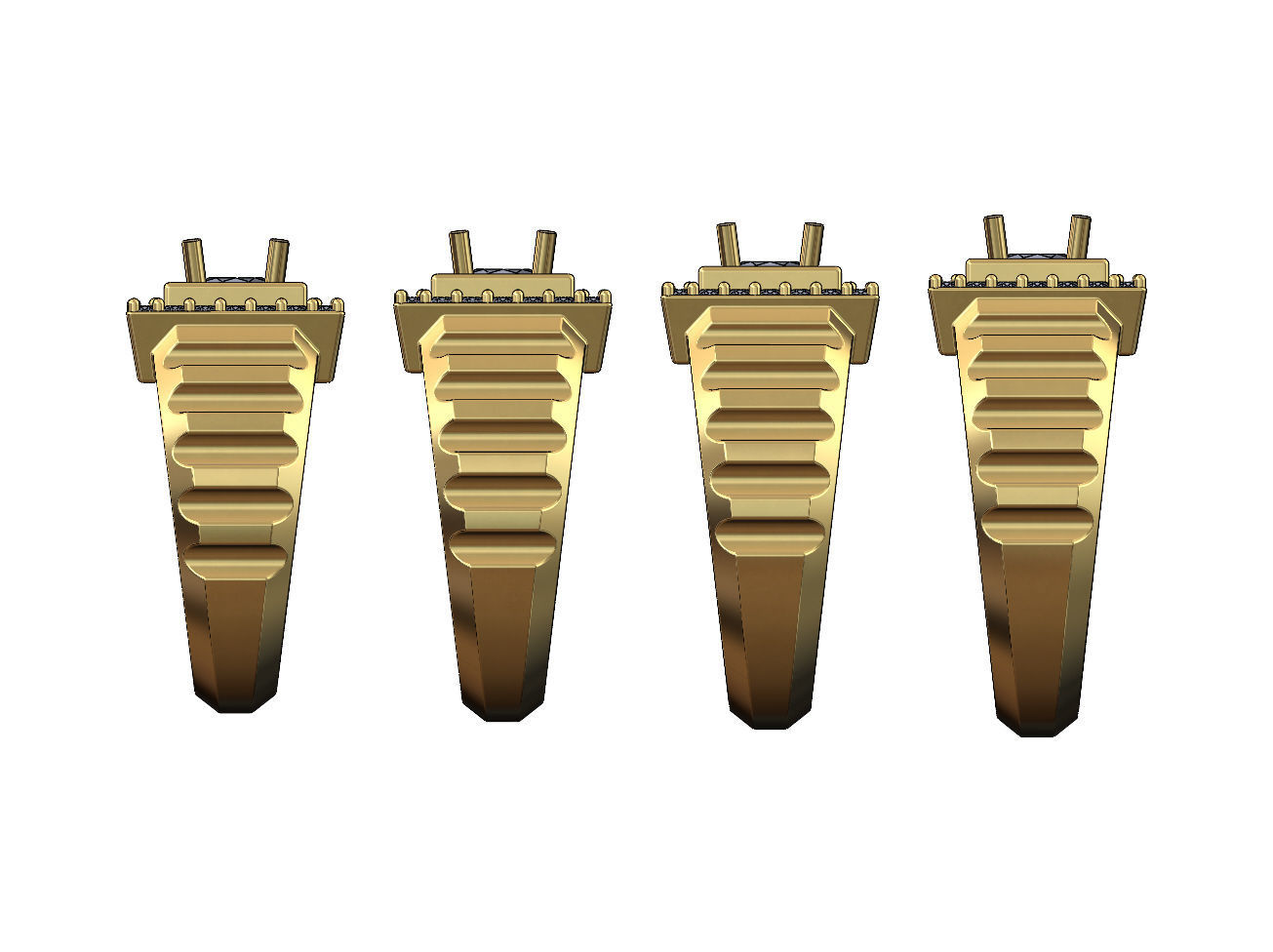 Fluted shank square cluster diamond ring US sizes 7to10 3D print model_2