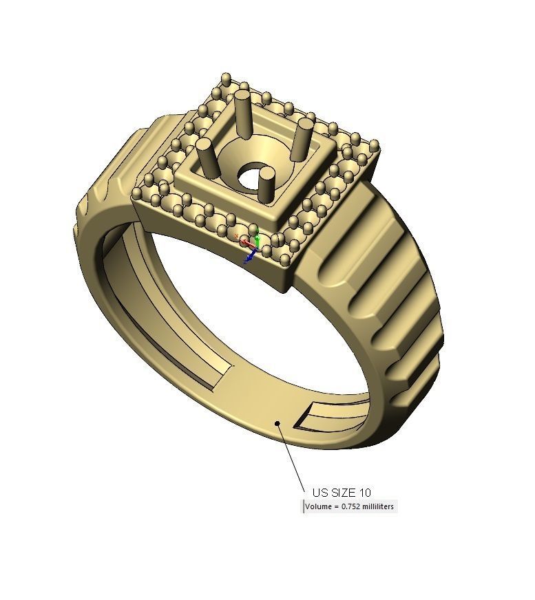 Fluted shank square cluster diamond ring US sizes 7to10 3D print model_12