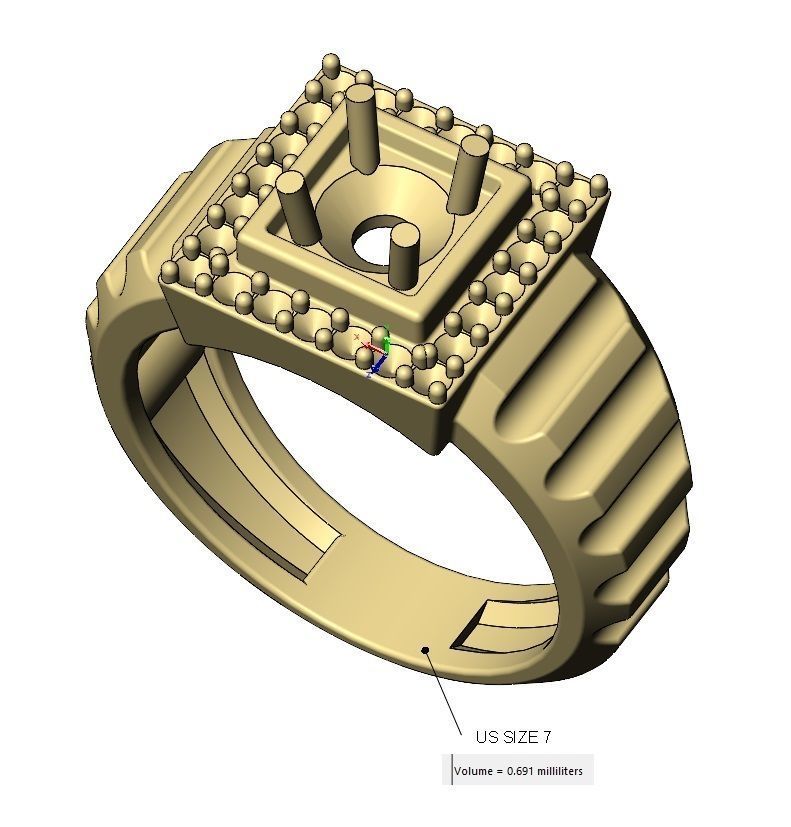 Fluted shank square cluster diamond ring US sizes 7to10 3D print model_16