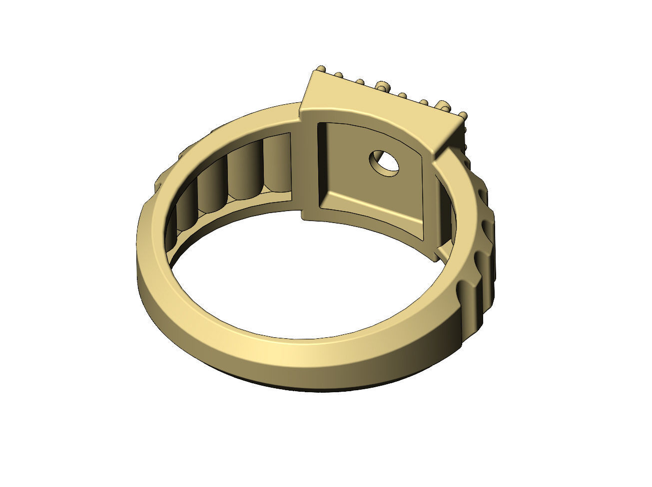 Fluted shank square cluster diamond ring US sizes 7to10 3D print model_10