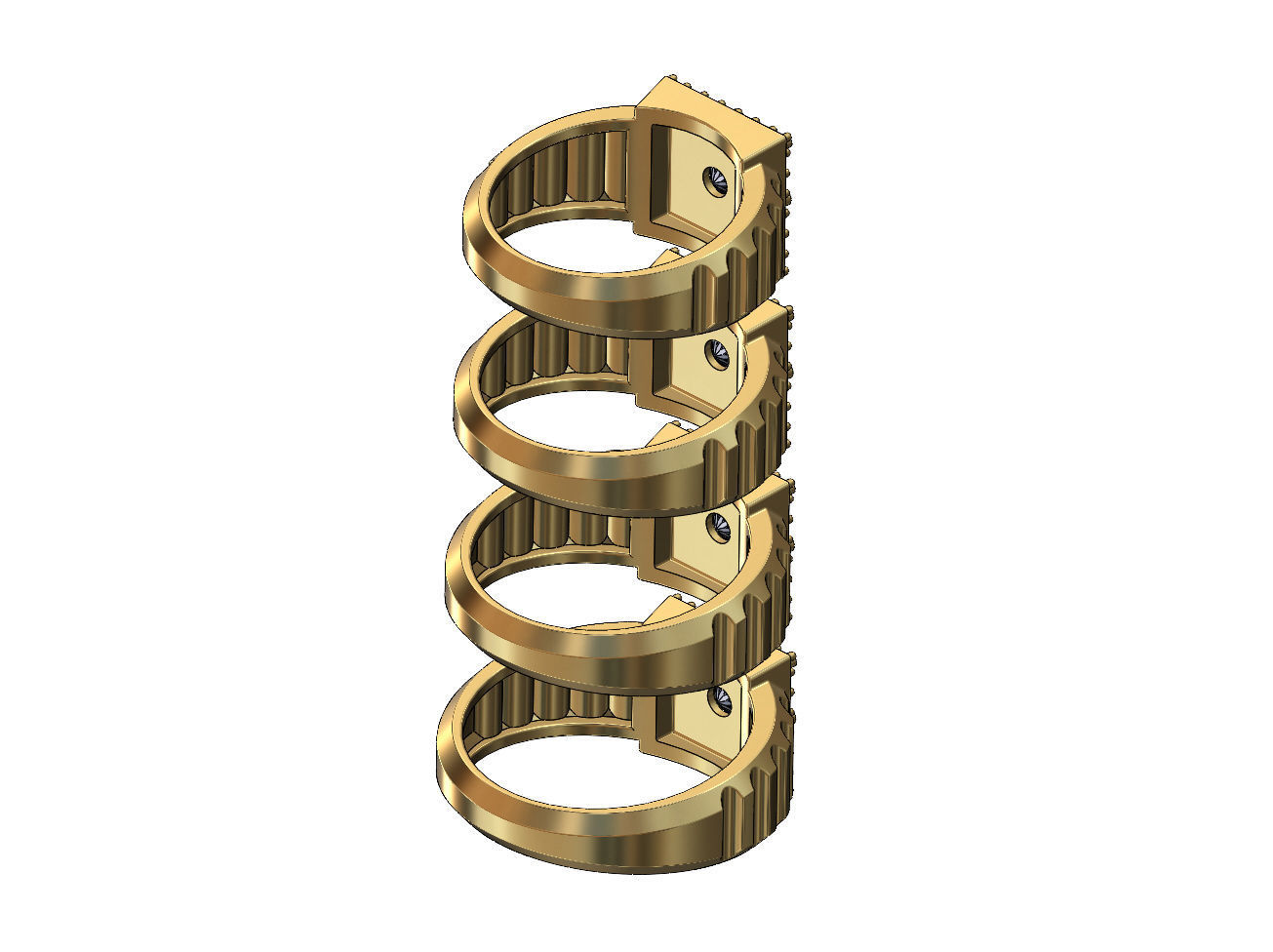 Fluted shank square cluster diamond ring US sizes 7to10 3D print model_4