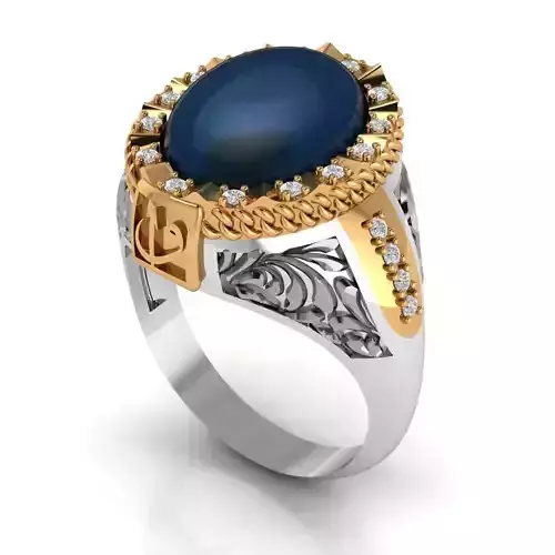 silver and bronz ottoman ring for man 3D model